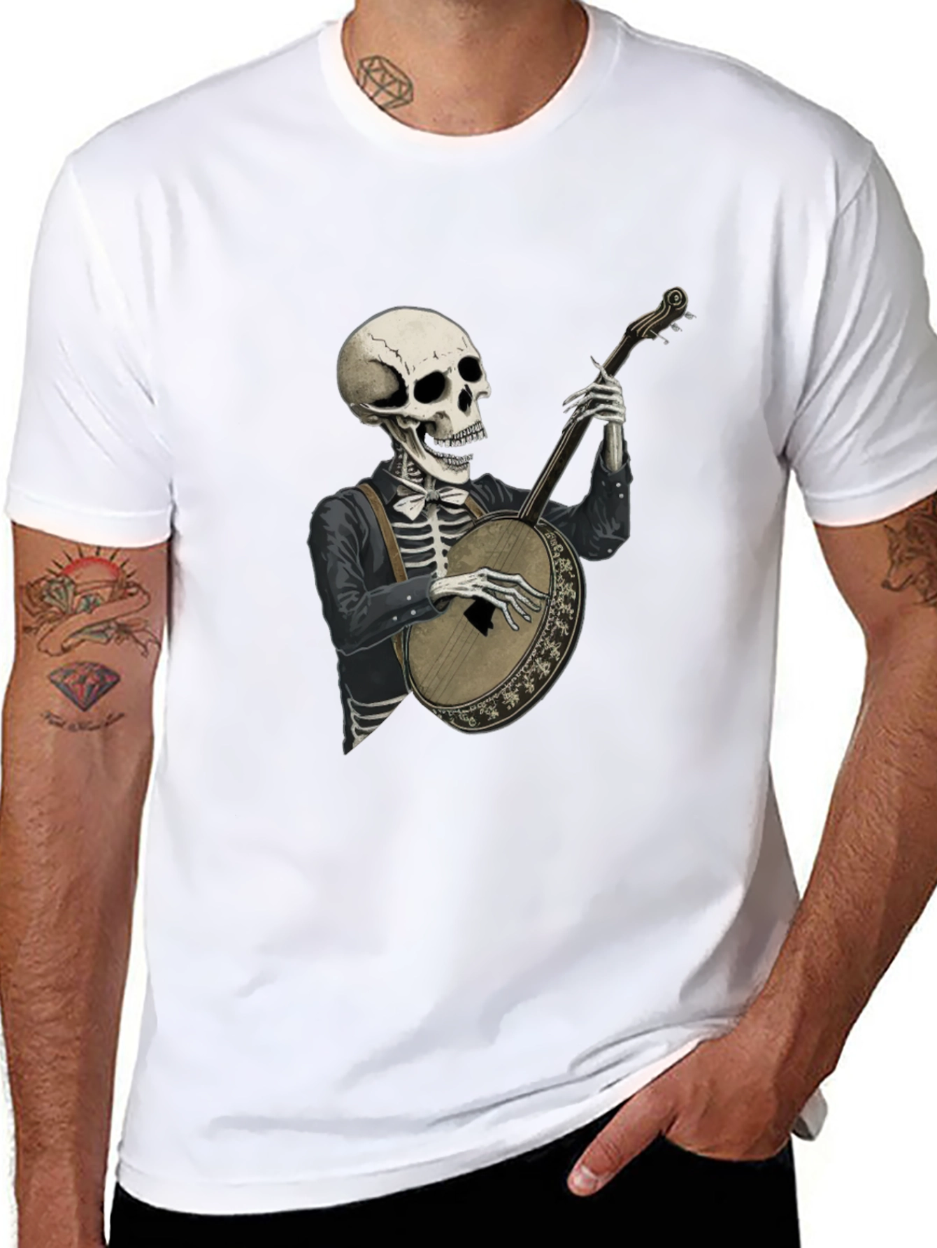 Skeleton Banjo Player Graphic Tee