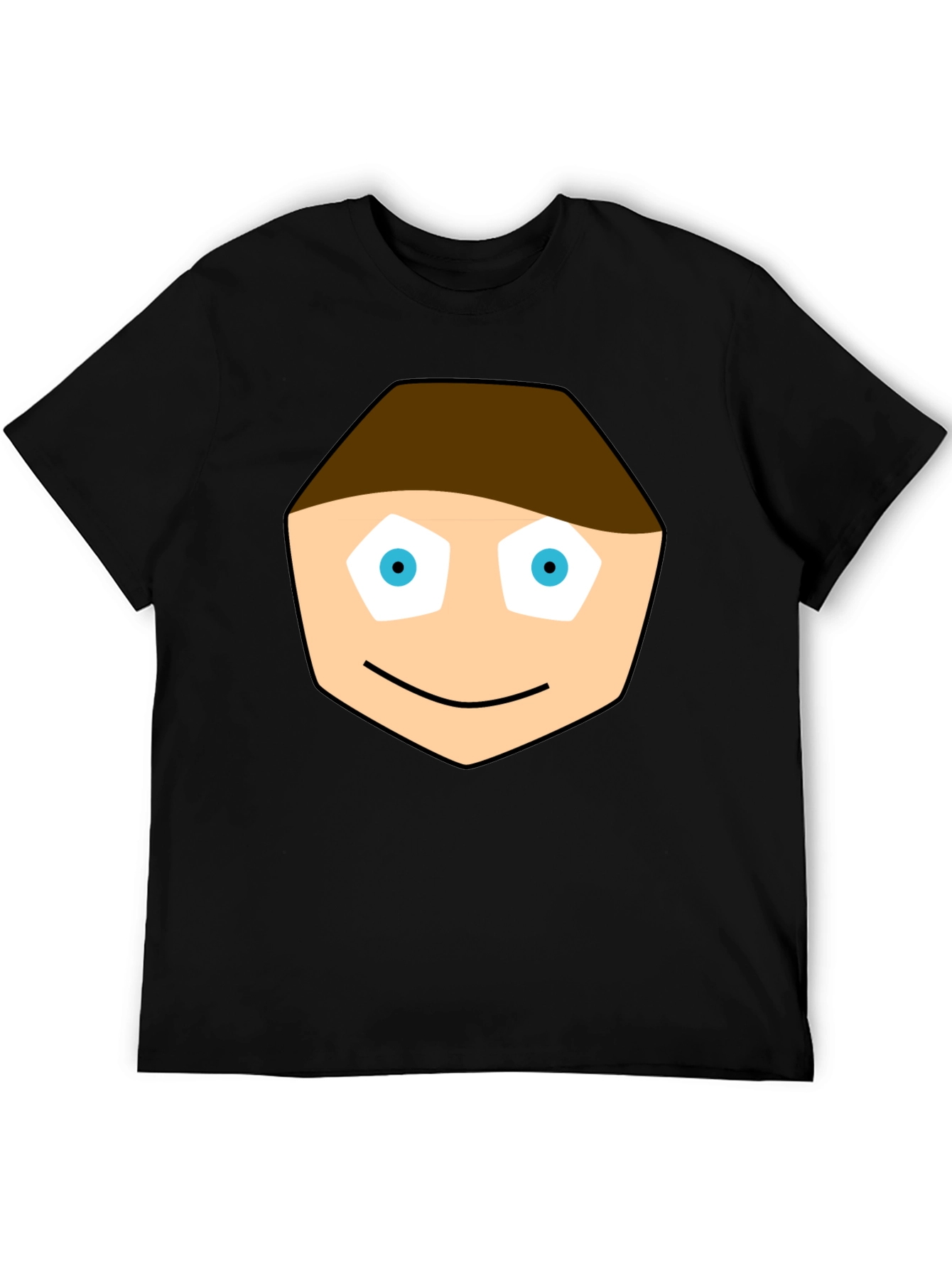 Cartoon Face Graphic Tee - Black Cotton T-Shirt