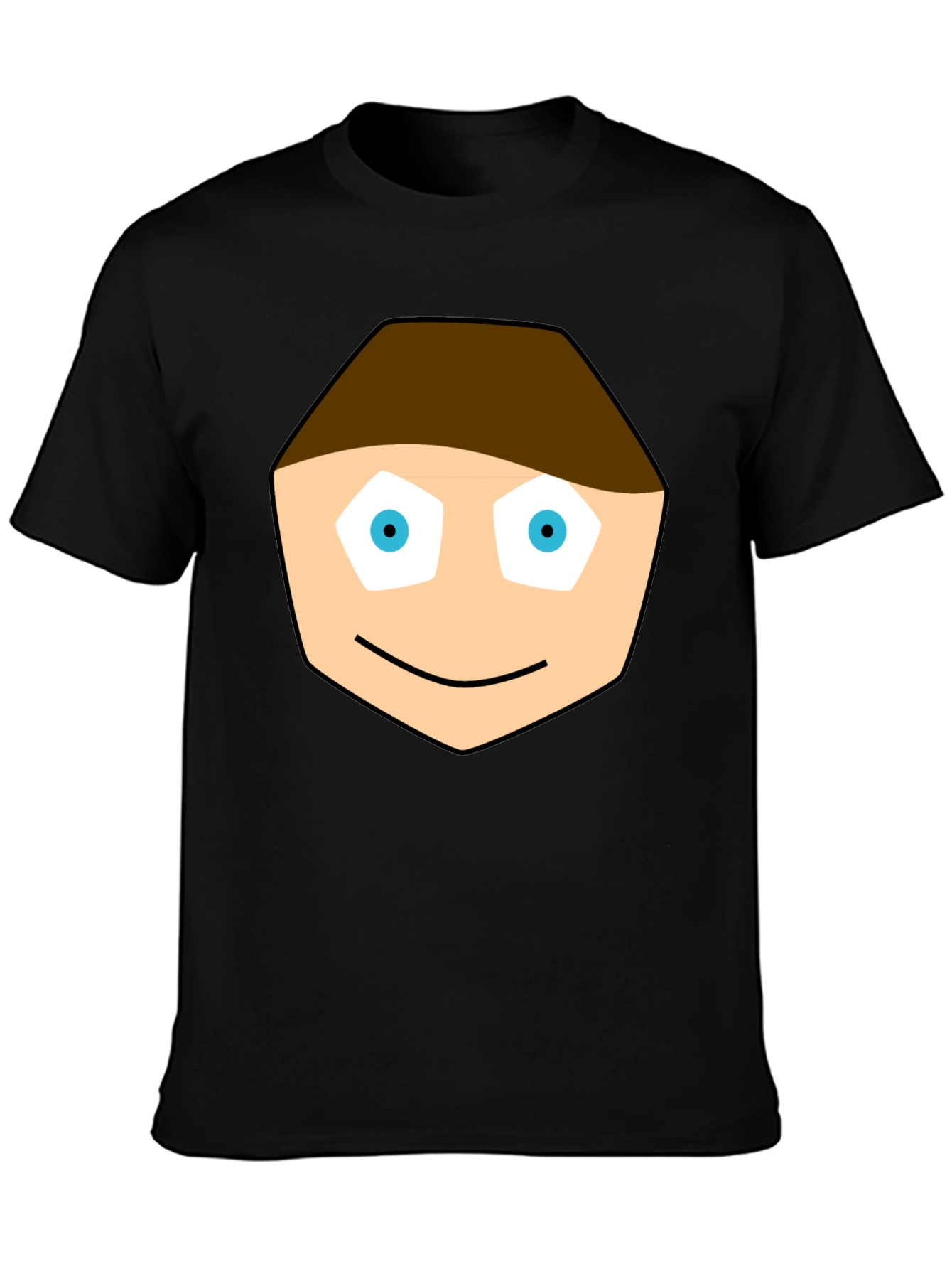 Cartoon Face Graphic Tee - Black Cotton T-Shirt