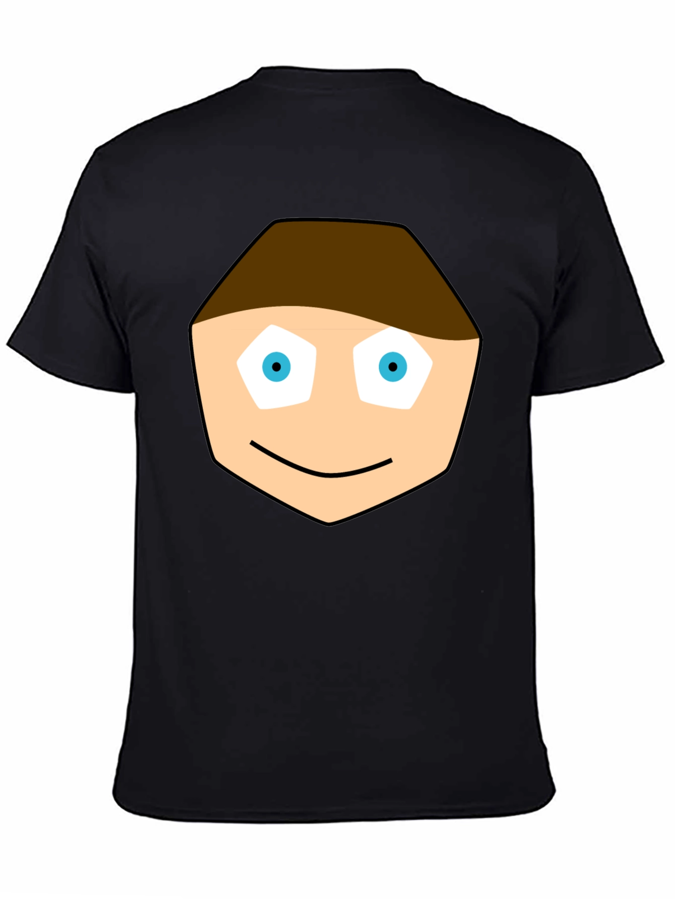 Cartoon Face Graphic Tee - Black Cotton T-Shirt