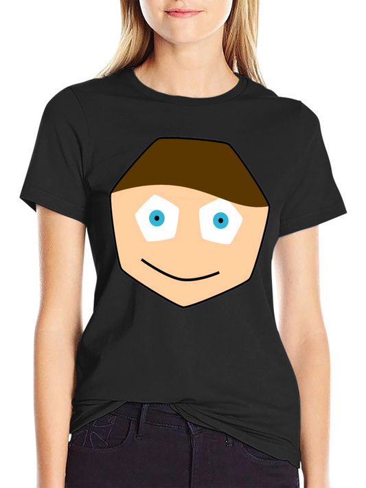 Cartoon Face Graphic Tee - Black Cotton T-Shirt
