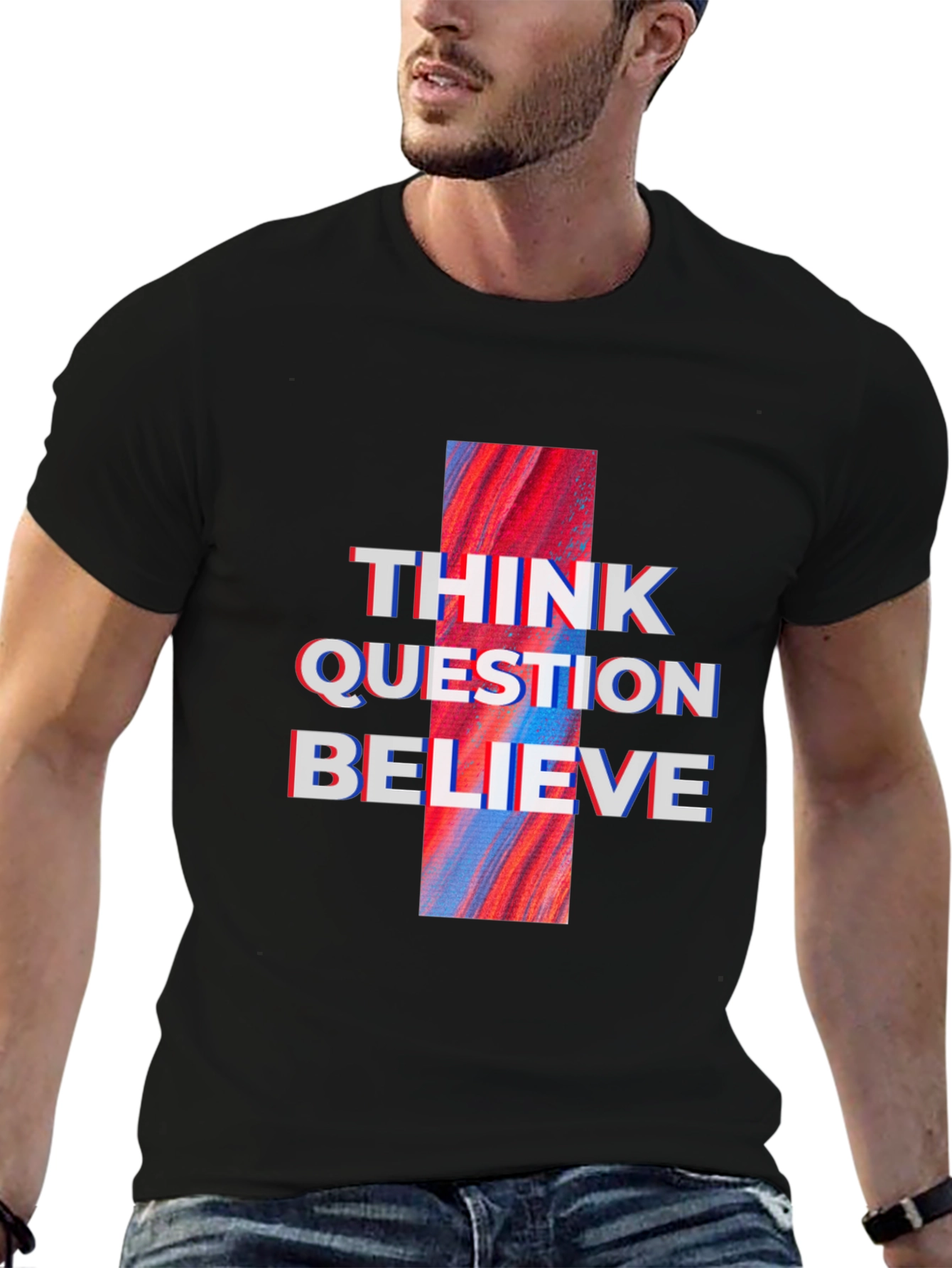 Think Question Believe Graphic Tee - Black