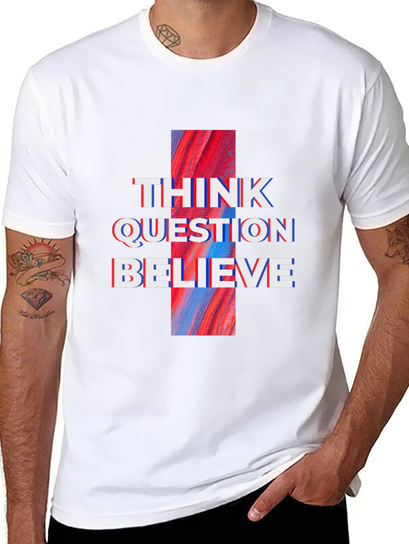 Think Question Believe Graphic Tee - Black