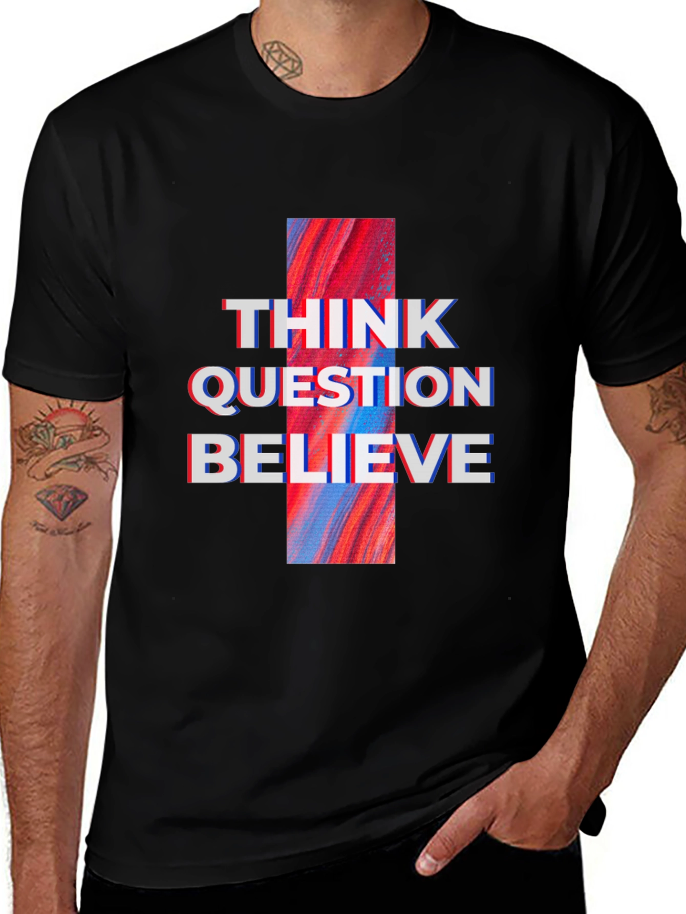 Think Question Believe Graphic Tee - Black