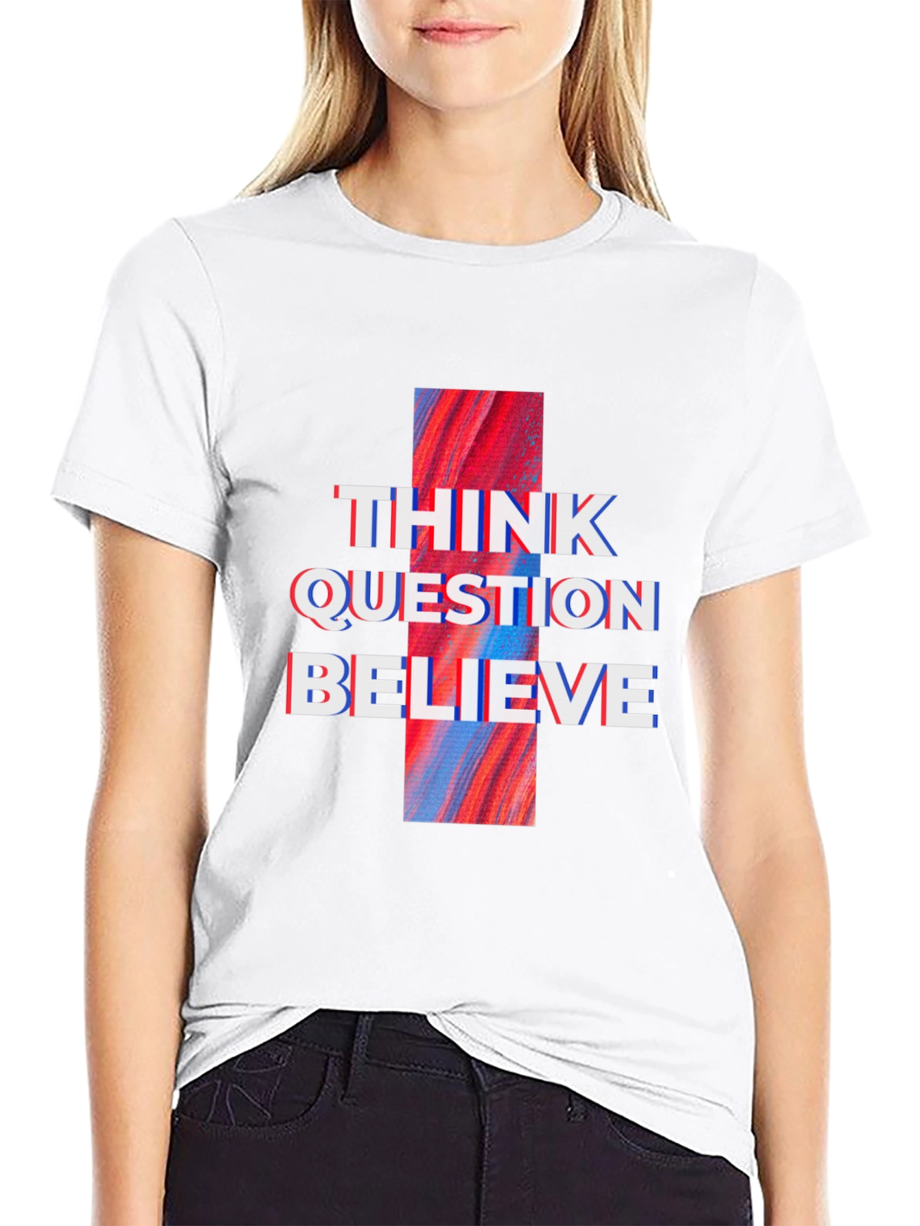 Think Question Believe Graphic Tee - Black