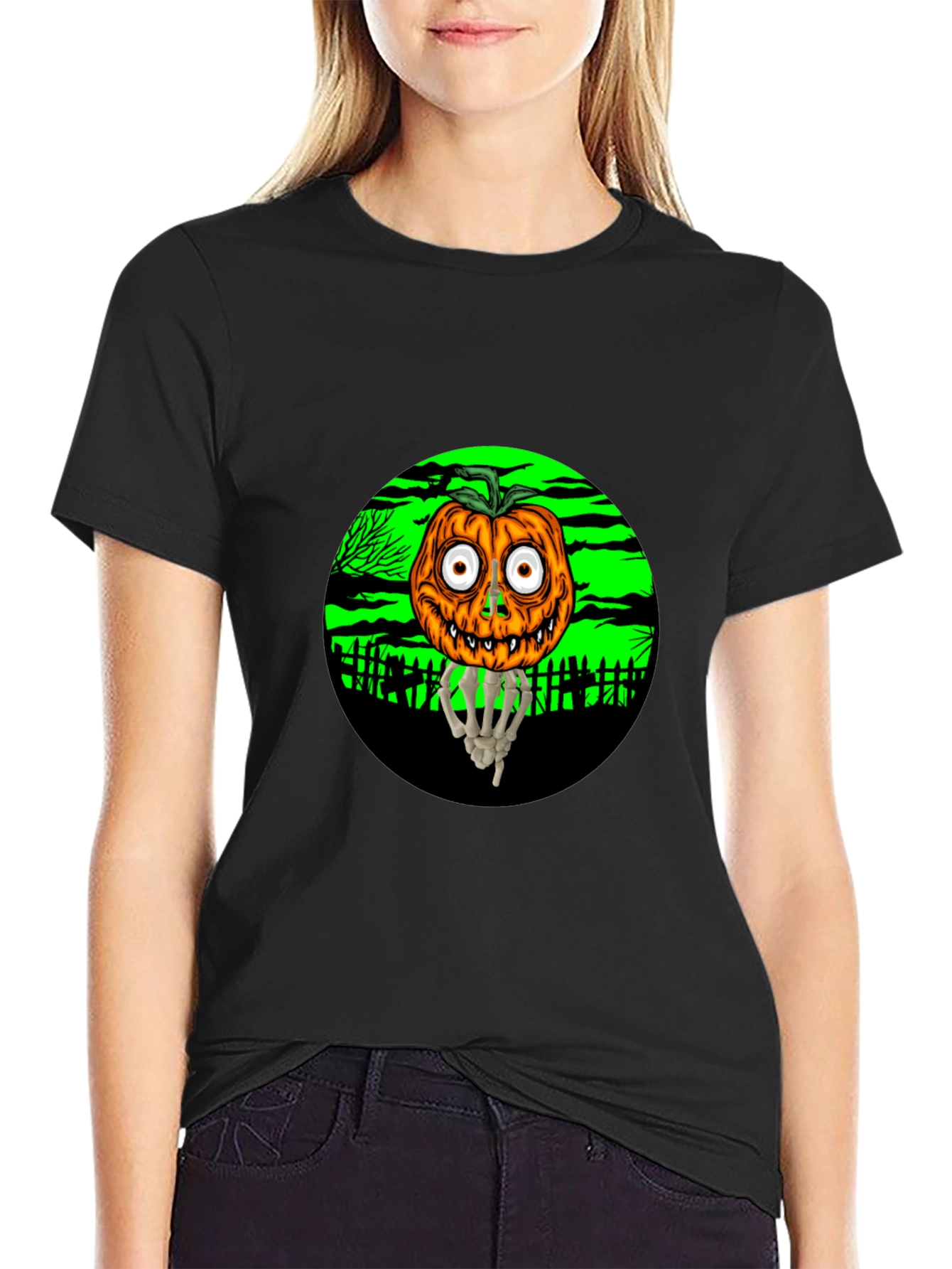 Halloween Pumpkin Skeleton Hand T-Shirt