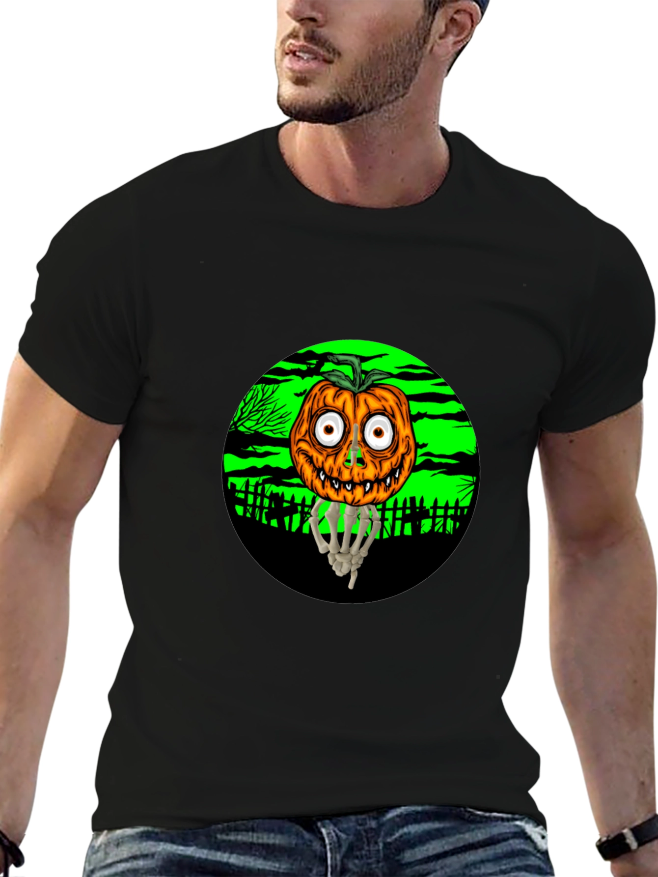 Halloween Pumpkin Skeleton Hand T-Shirt