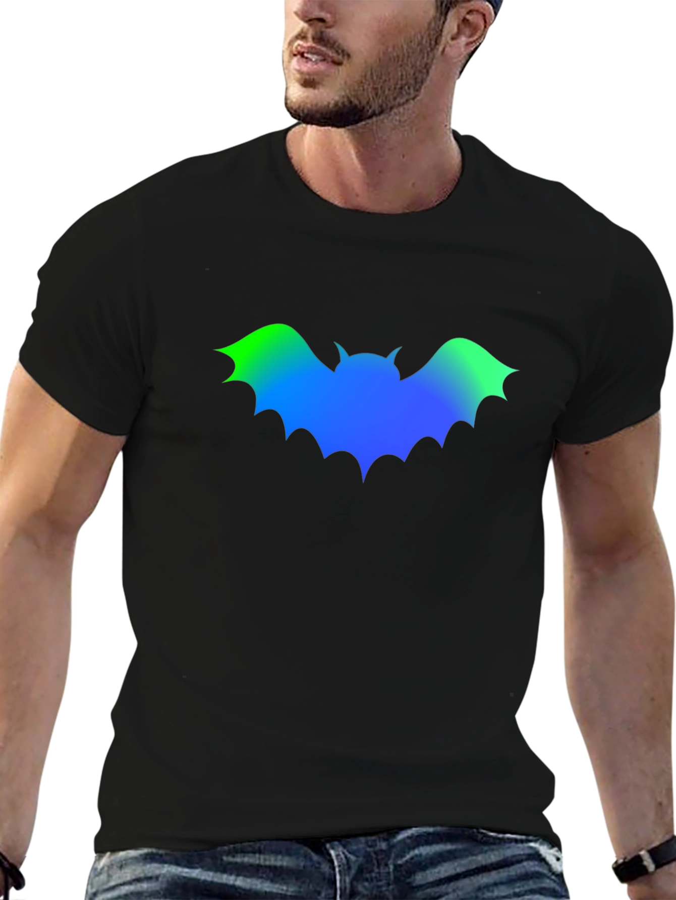 Gradient Bat Graphic Black T-Shirt