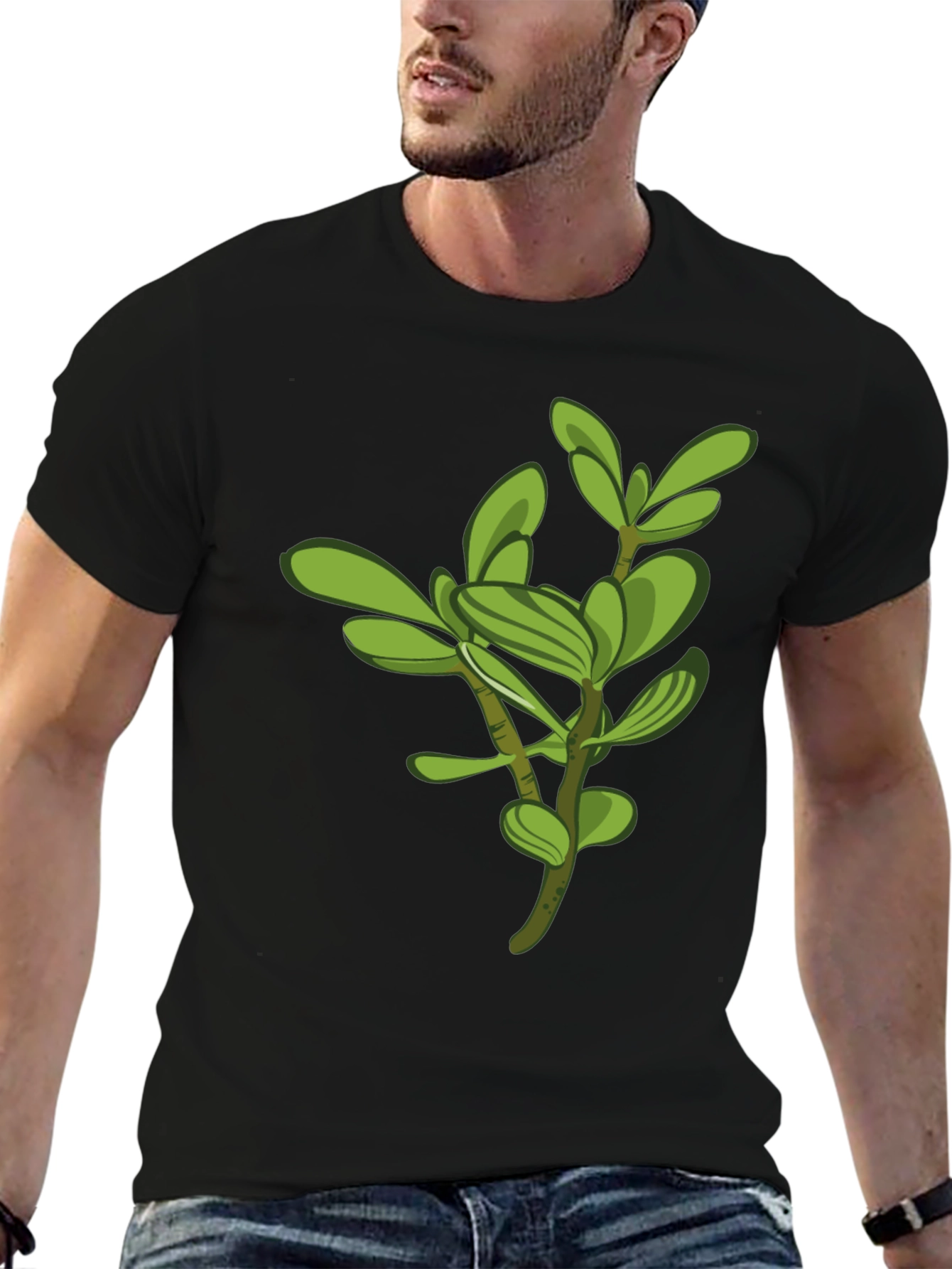 Green Plant Graphic Black Tee