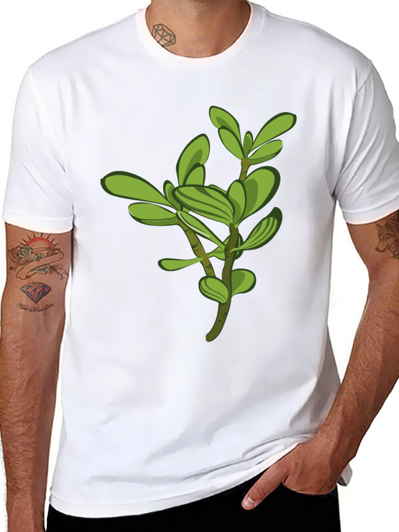 Green Plant Graphic Black Tee