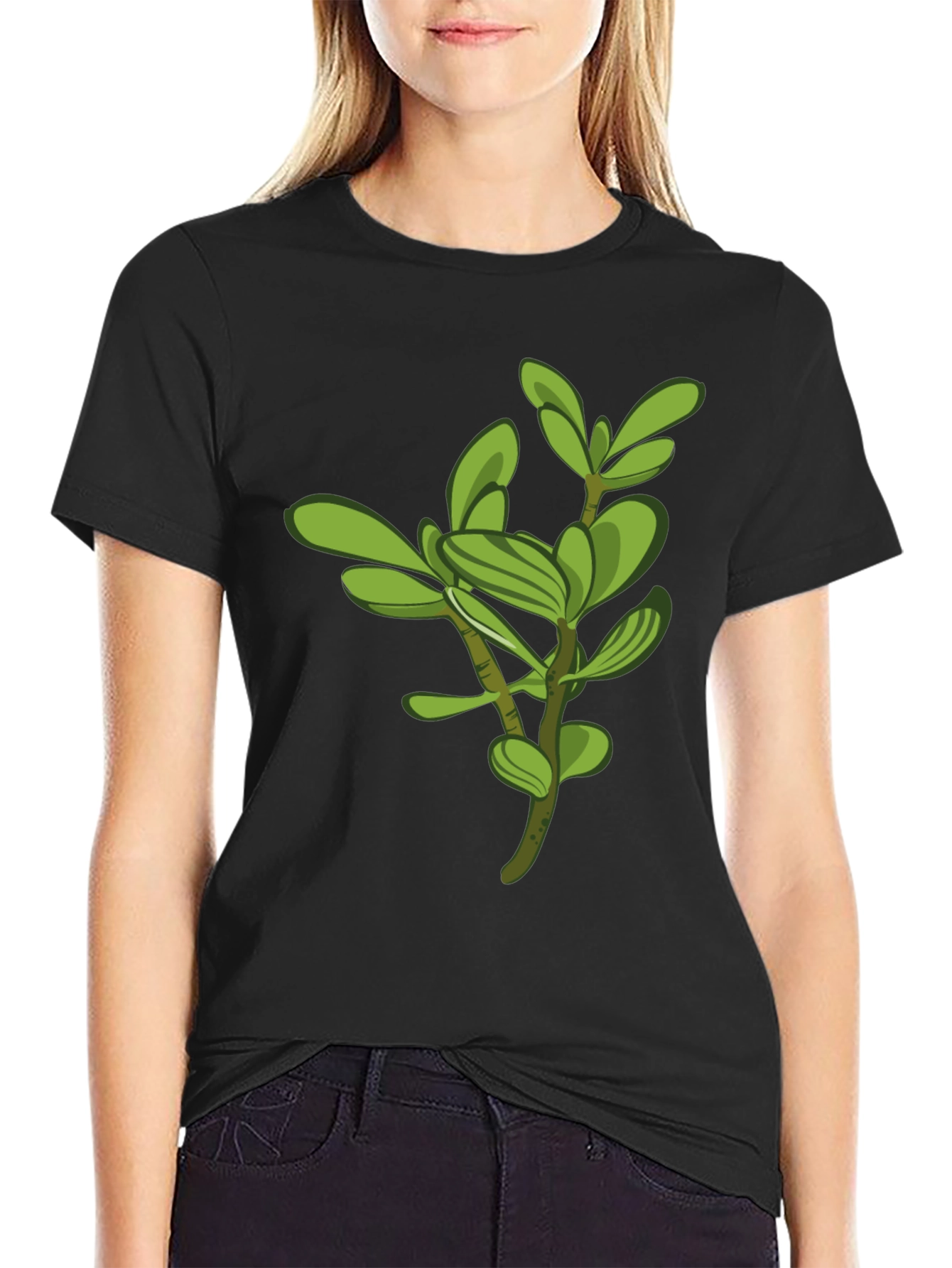 Green Plant Graphic Black Tee