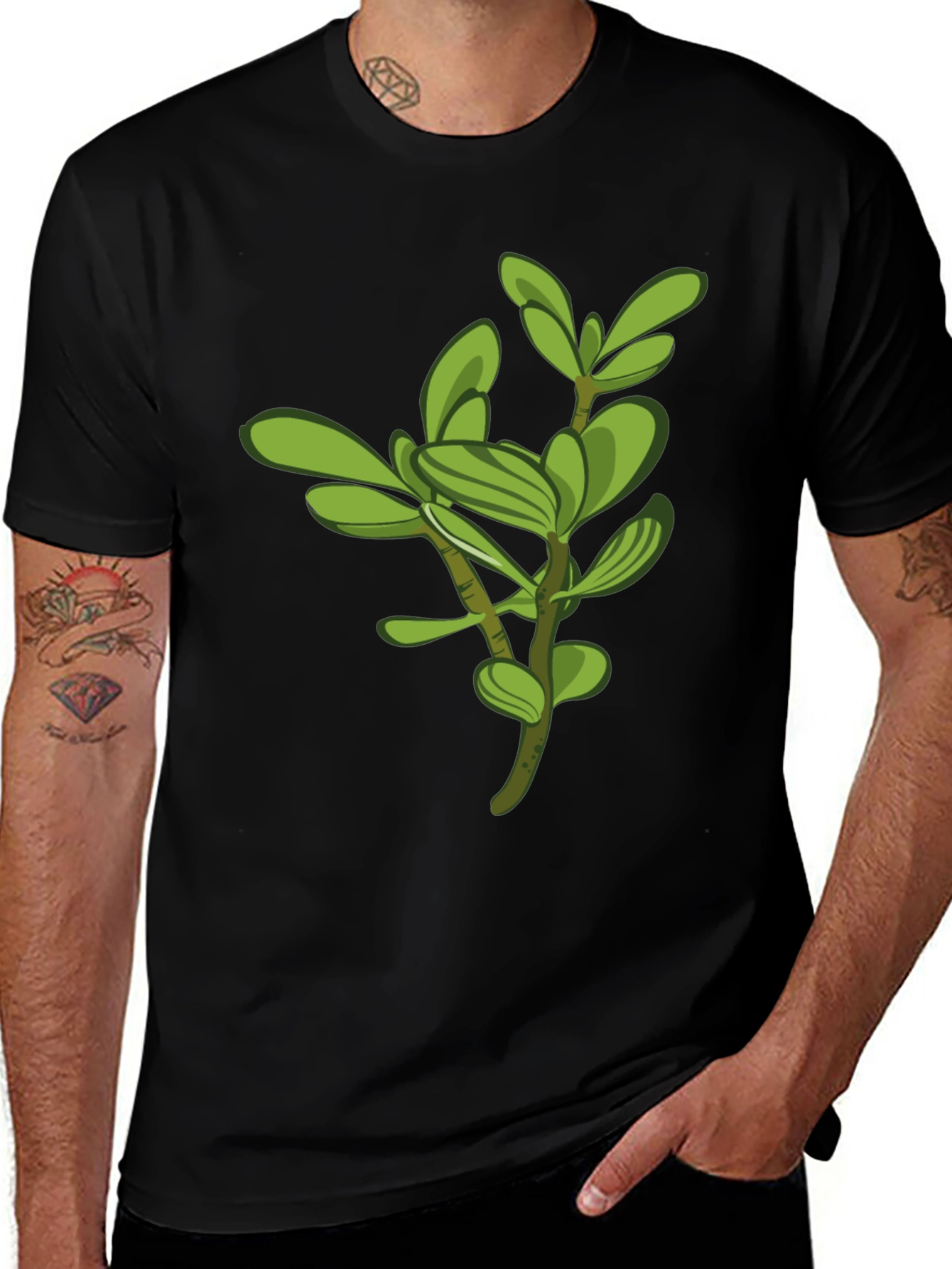 Green Plant Graphic Black Tee