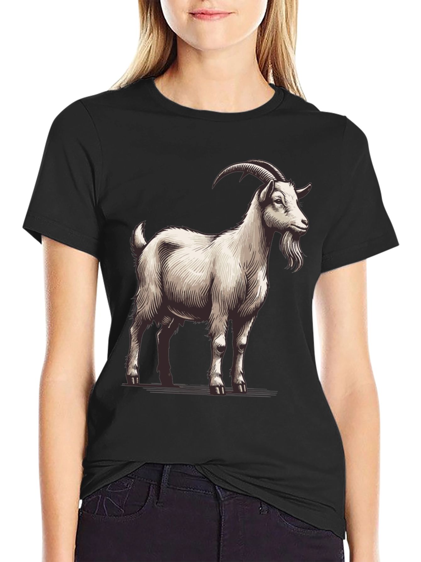 Goat Graphic Tee - Black Cotton T-Shirt