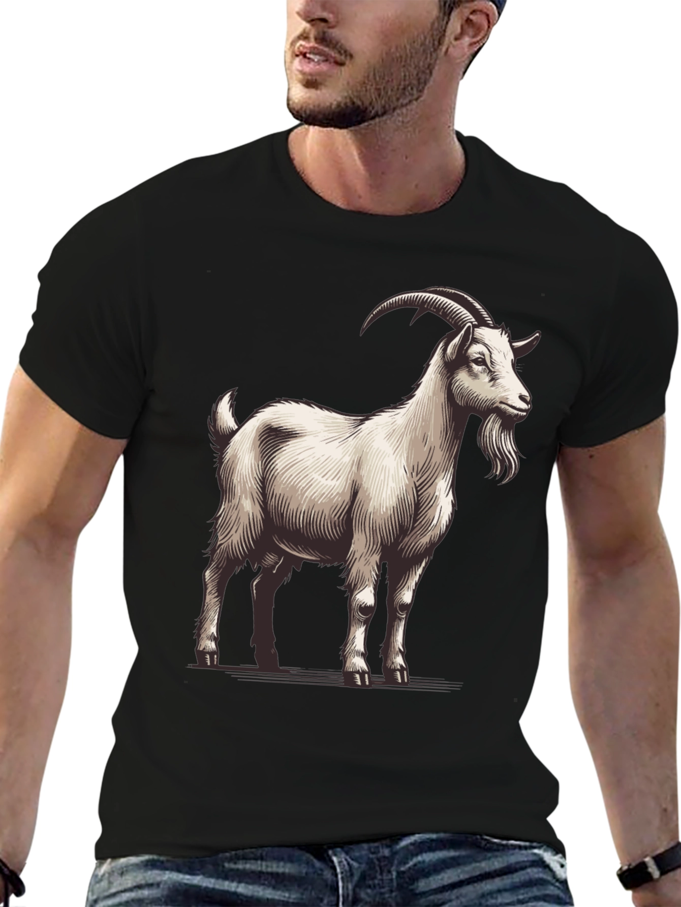 Goat Graphic Tee - Black Cotton T-Shirt