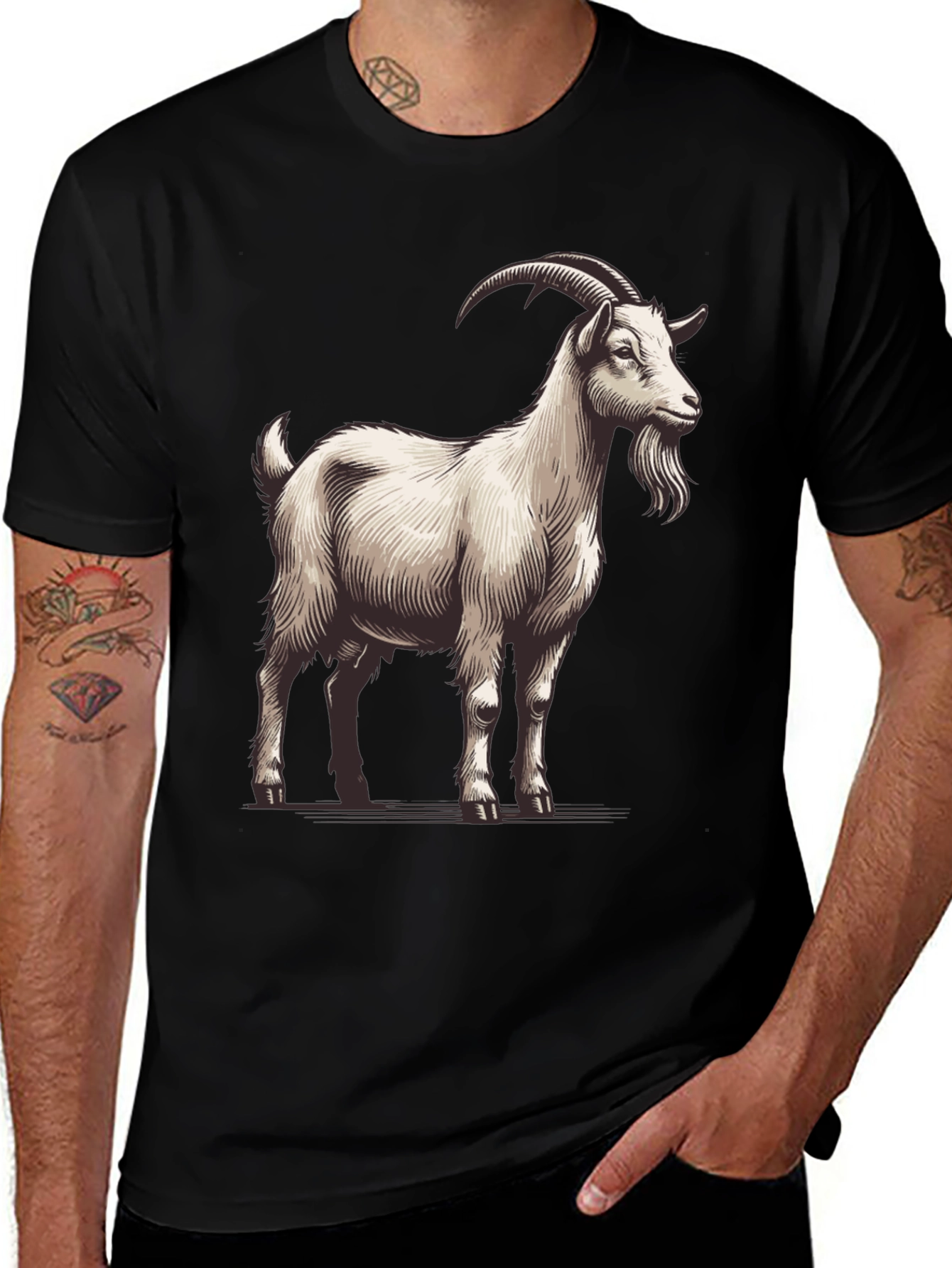 Goat Graphic Tee - Black Cotton T-Shirt