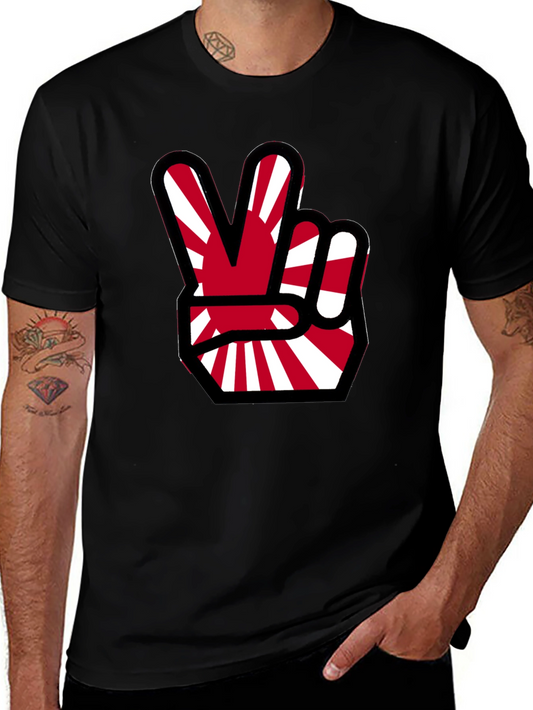 Japanese Flag Peace Sign Black T-Shirt