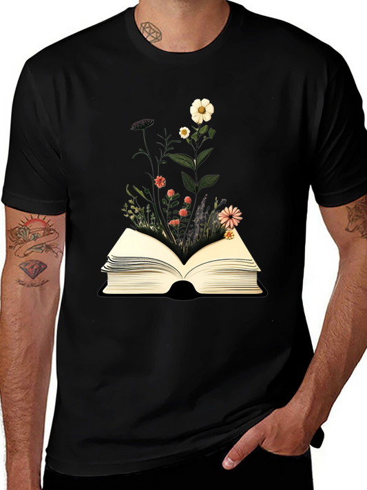 Floral Book T-Shirt: Unique Graphic Tee for Book Lovers