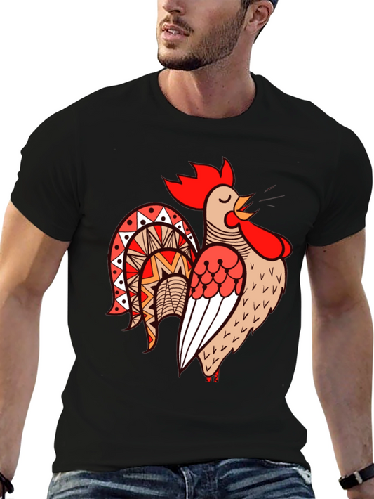 Rooster Graphic Tee - Black Cotton T-Shirt
