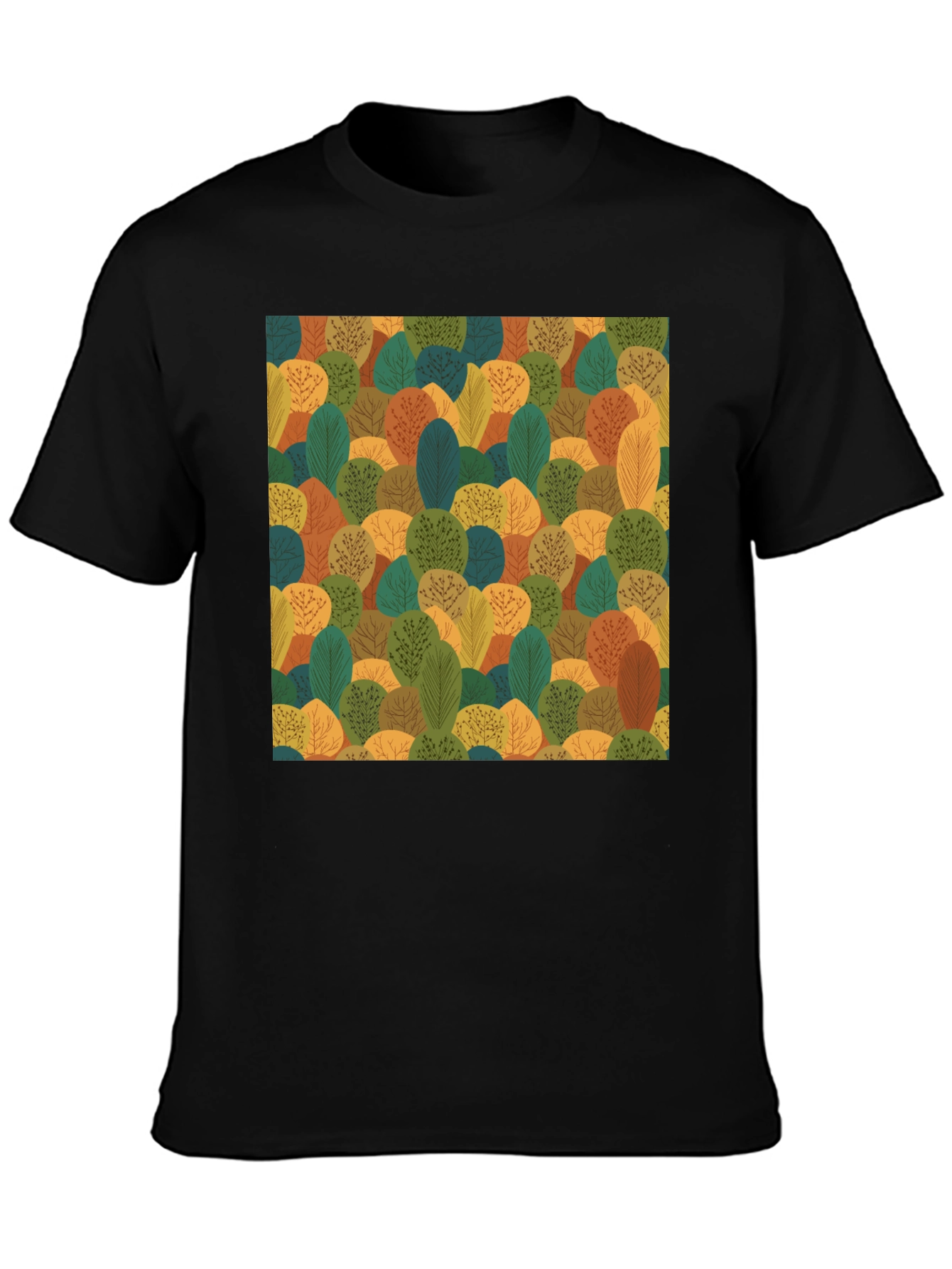 Nature Pattern Black T-Shirt