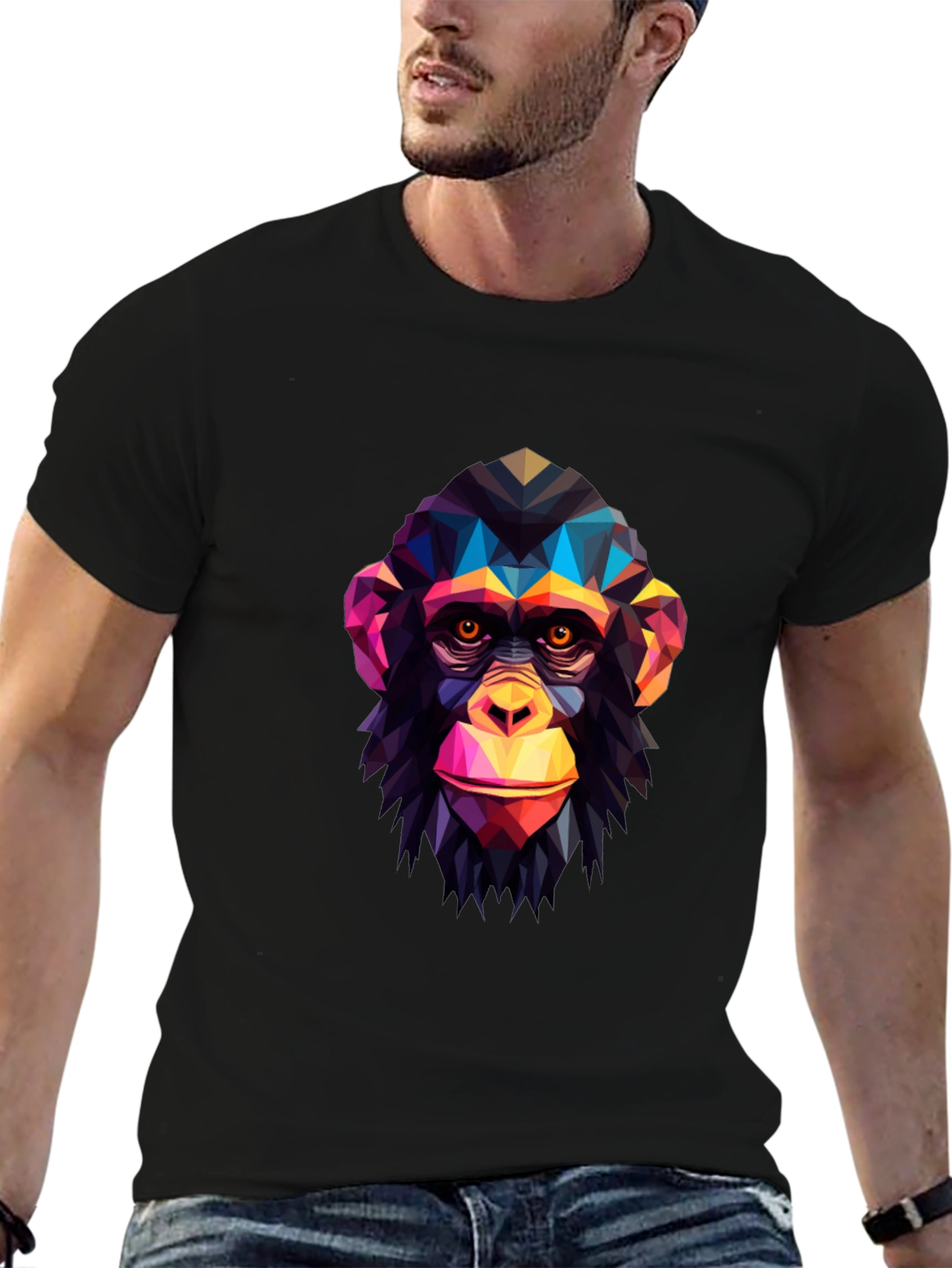 Geometric Monkey Graphic Tee - Modern Art Shirt