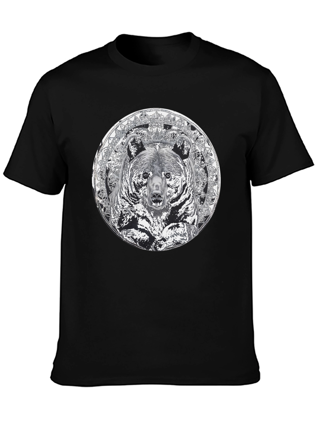 Bear Mandala Graphic Tee - Black Cotton Blend Shirt