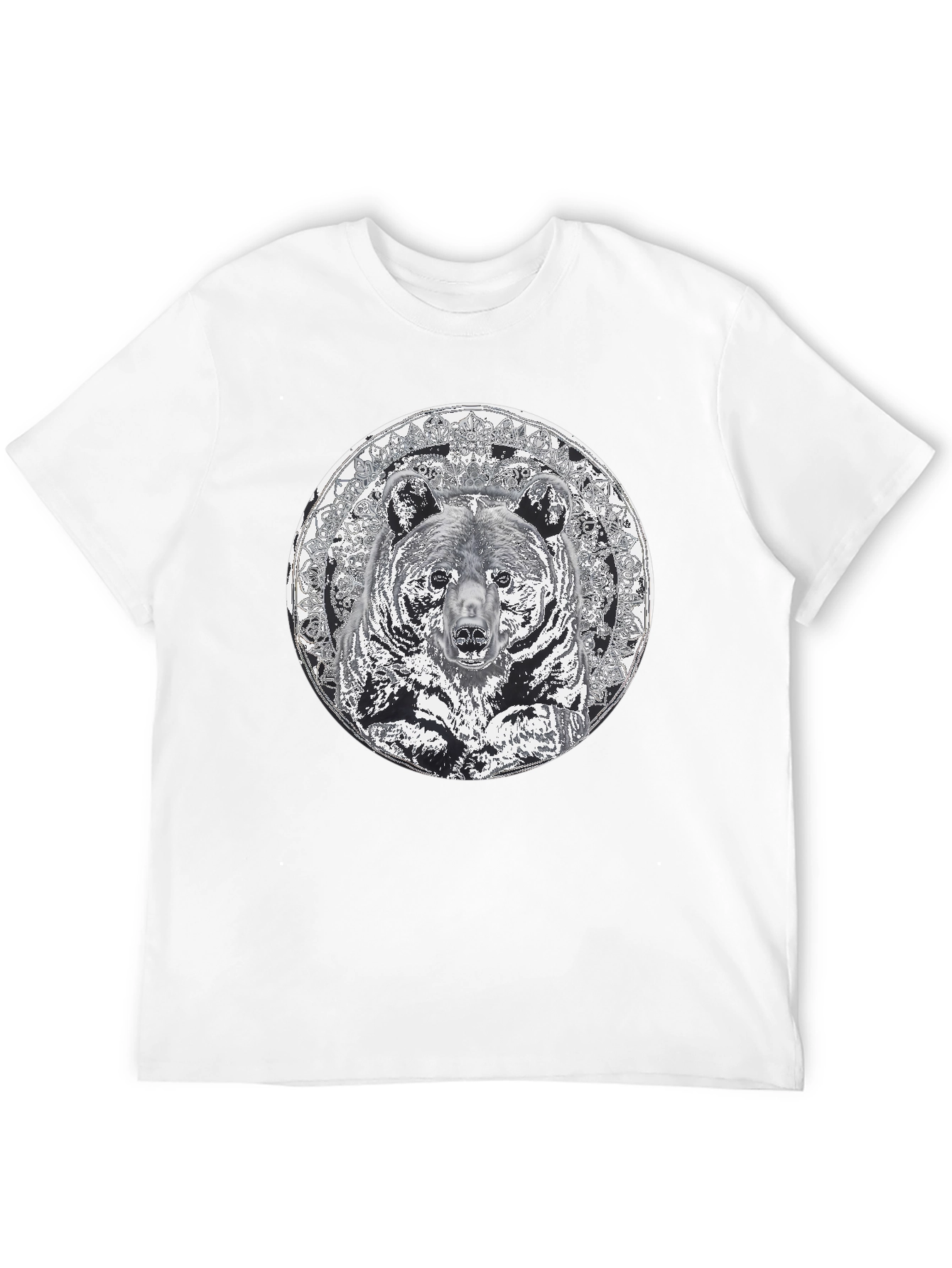 Bear Mandala Graphic Tee - Black Cotton Blend Shirt