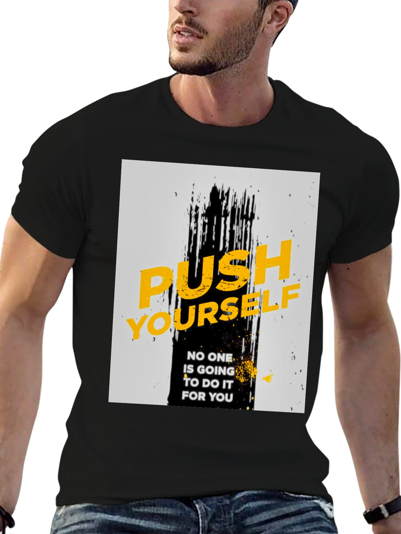 Motivational Black T-Shirt - Push Yourself