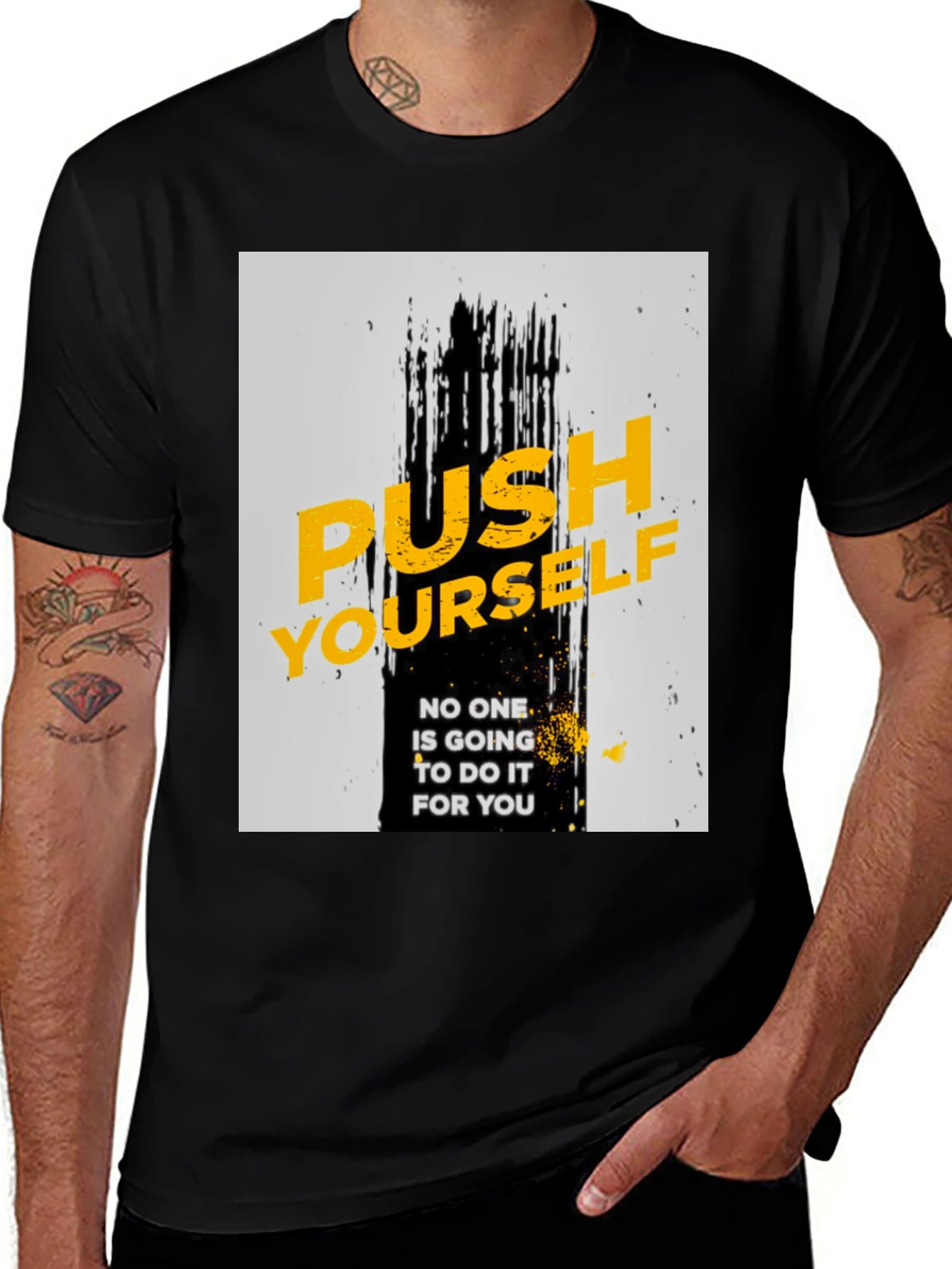 Motivational Black T-Shirt - Push Yourself