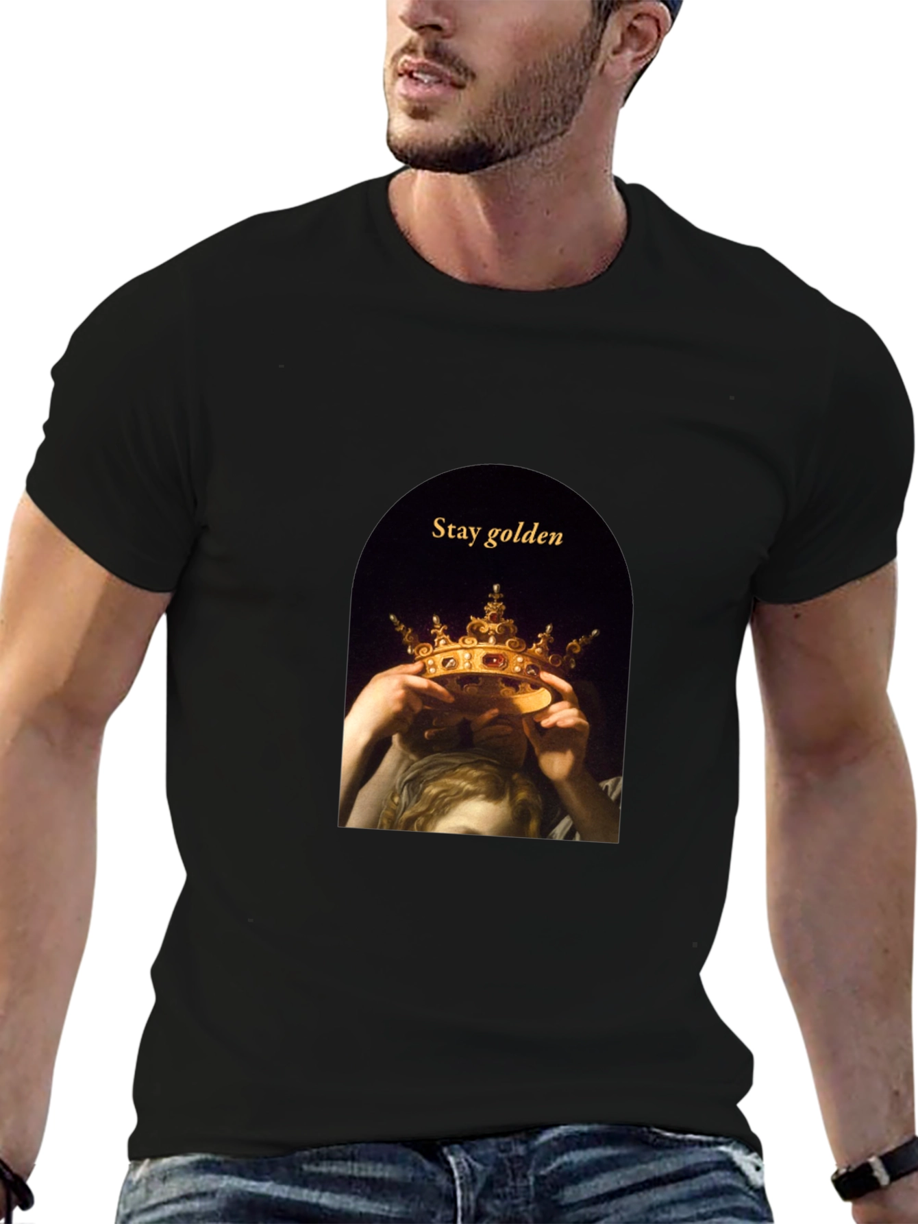 Stay Golden Tee - Artistic Crown Graphic T-Shirt