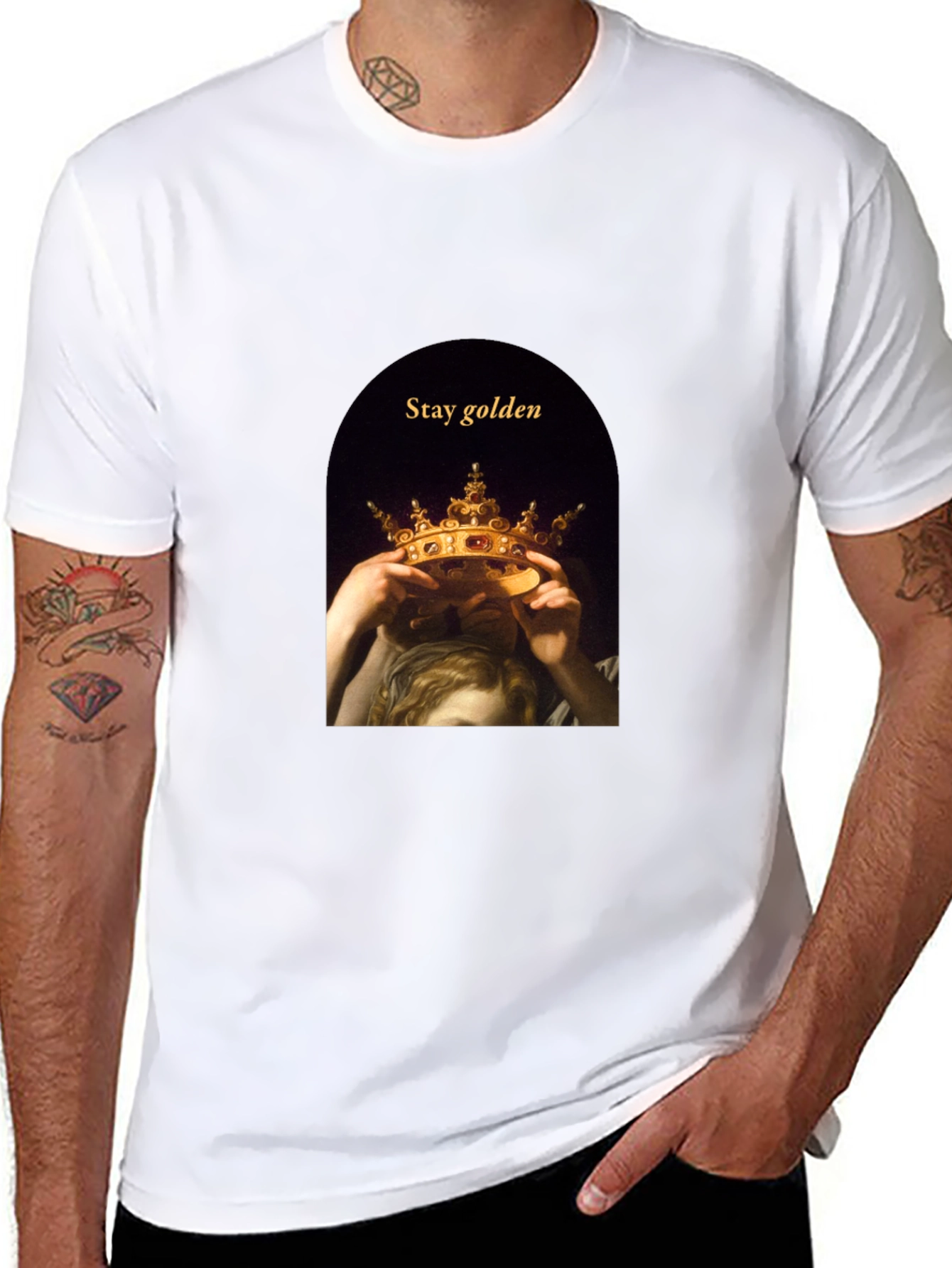 Stay Golden Tee - Artistic Crown Graphic T-Shirt