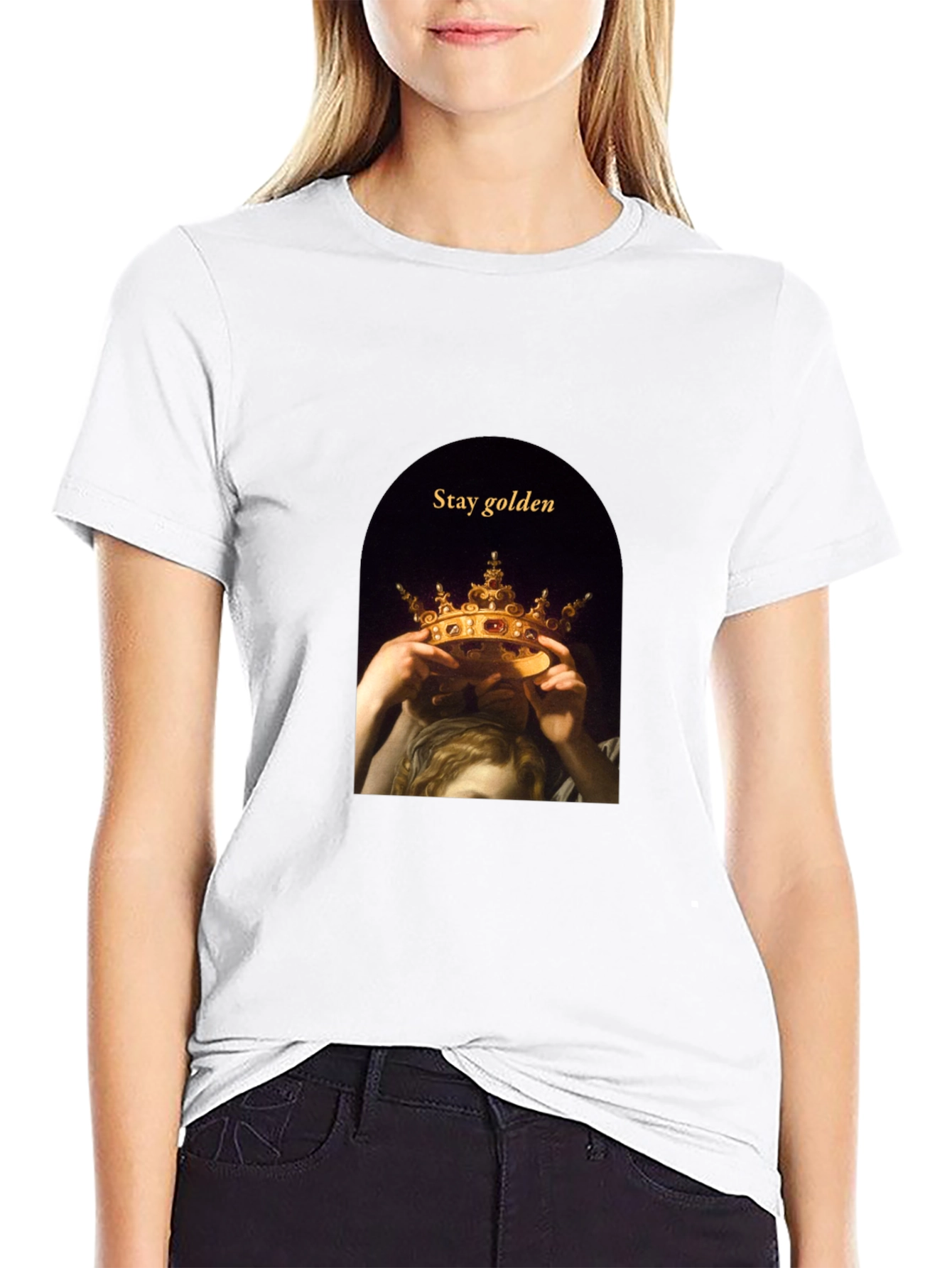 Stay Golden Tee - Artistic Crown Graphic T-Shirt