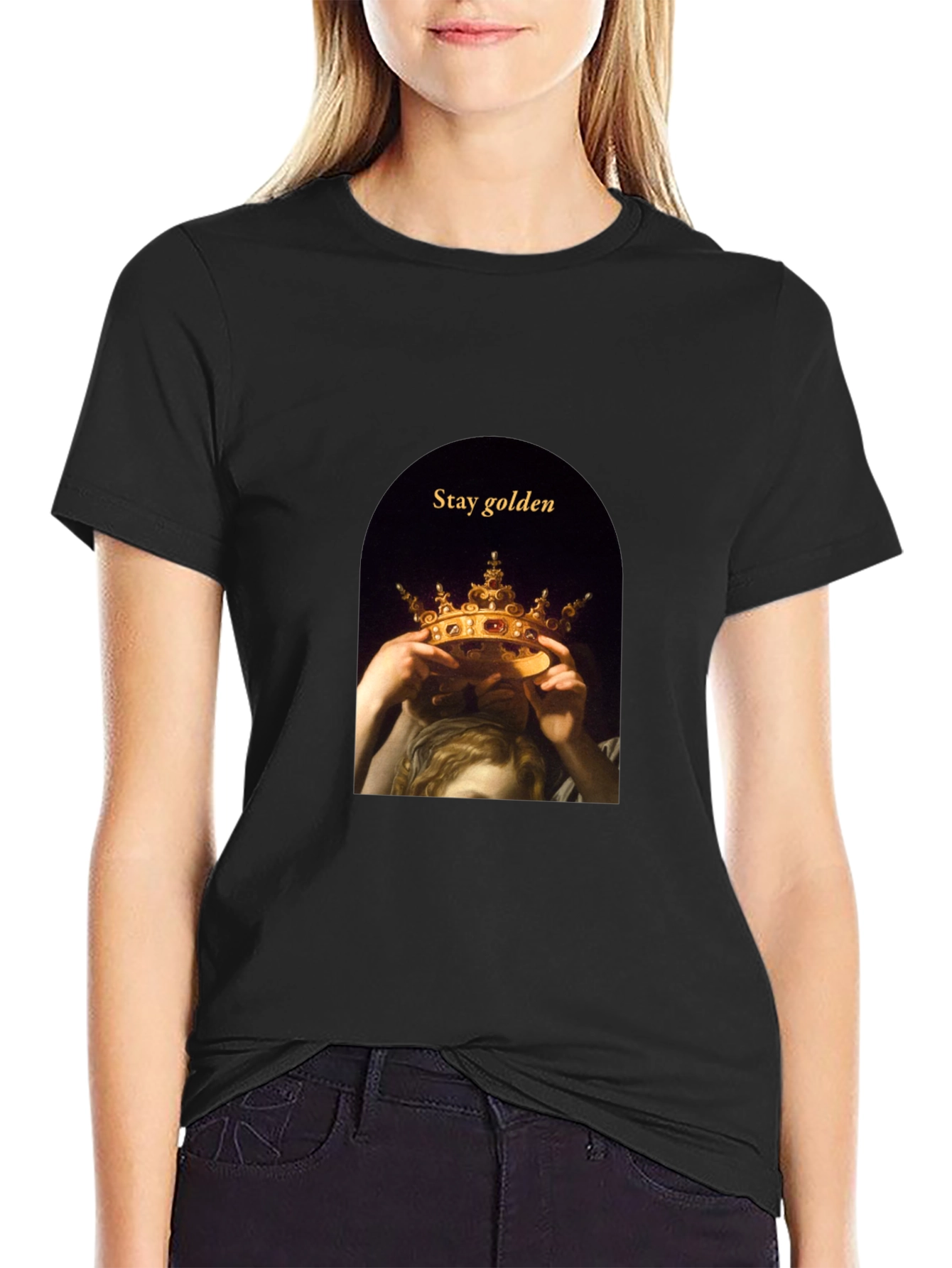 Stay Golden Tee - Artistic Crown Graphic T-Shirt