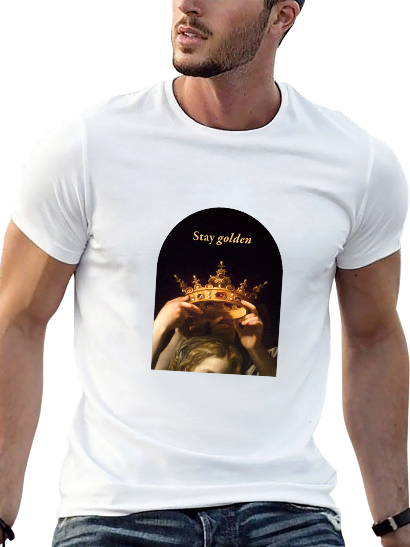 Stay Golden Tee - Artistic Crown Graphic T-Shirt