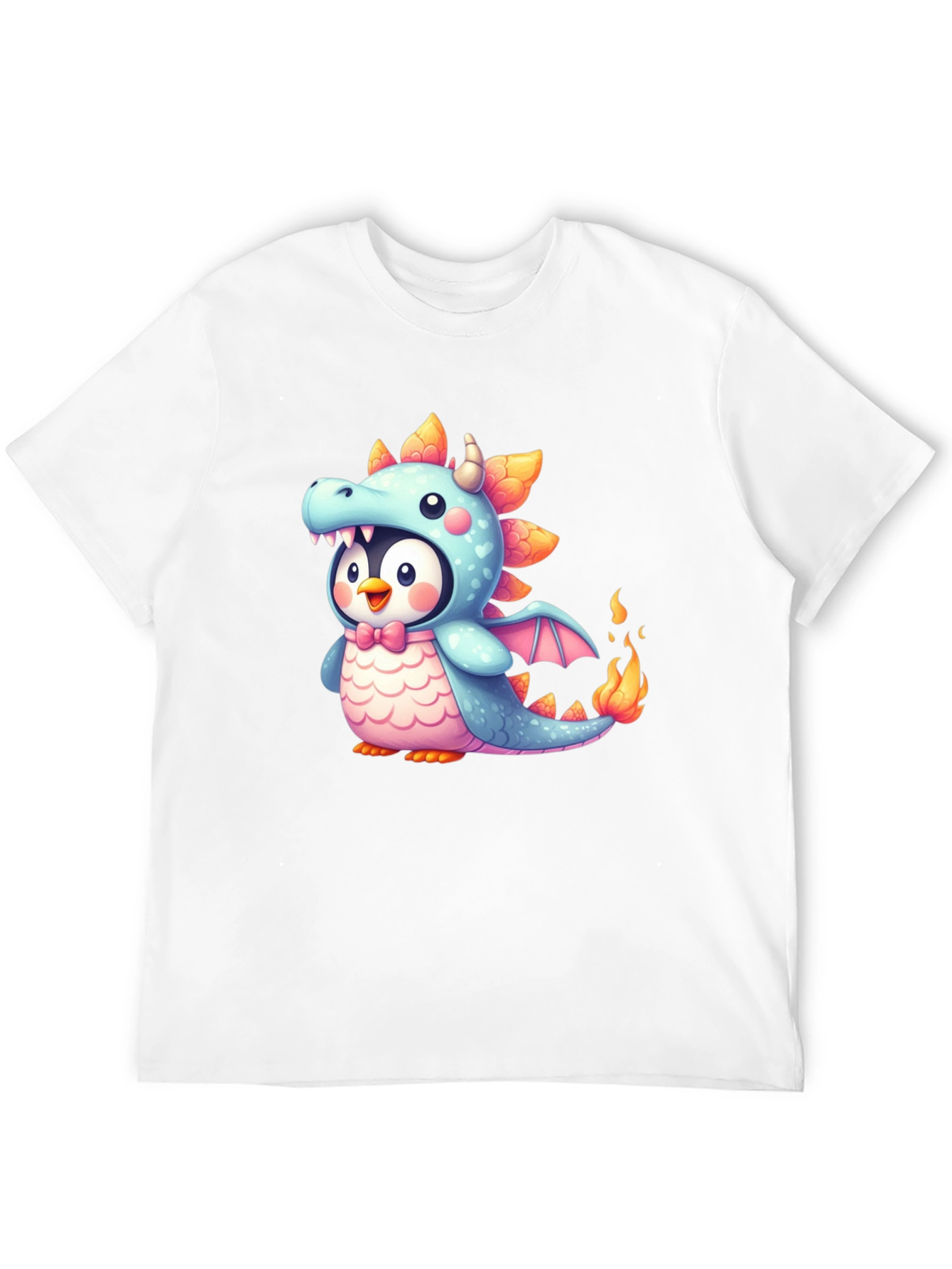 Cute Penguin Dragon Graphic Black T-Shirt