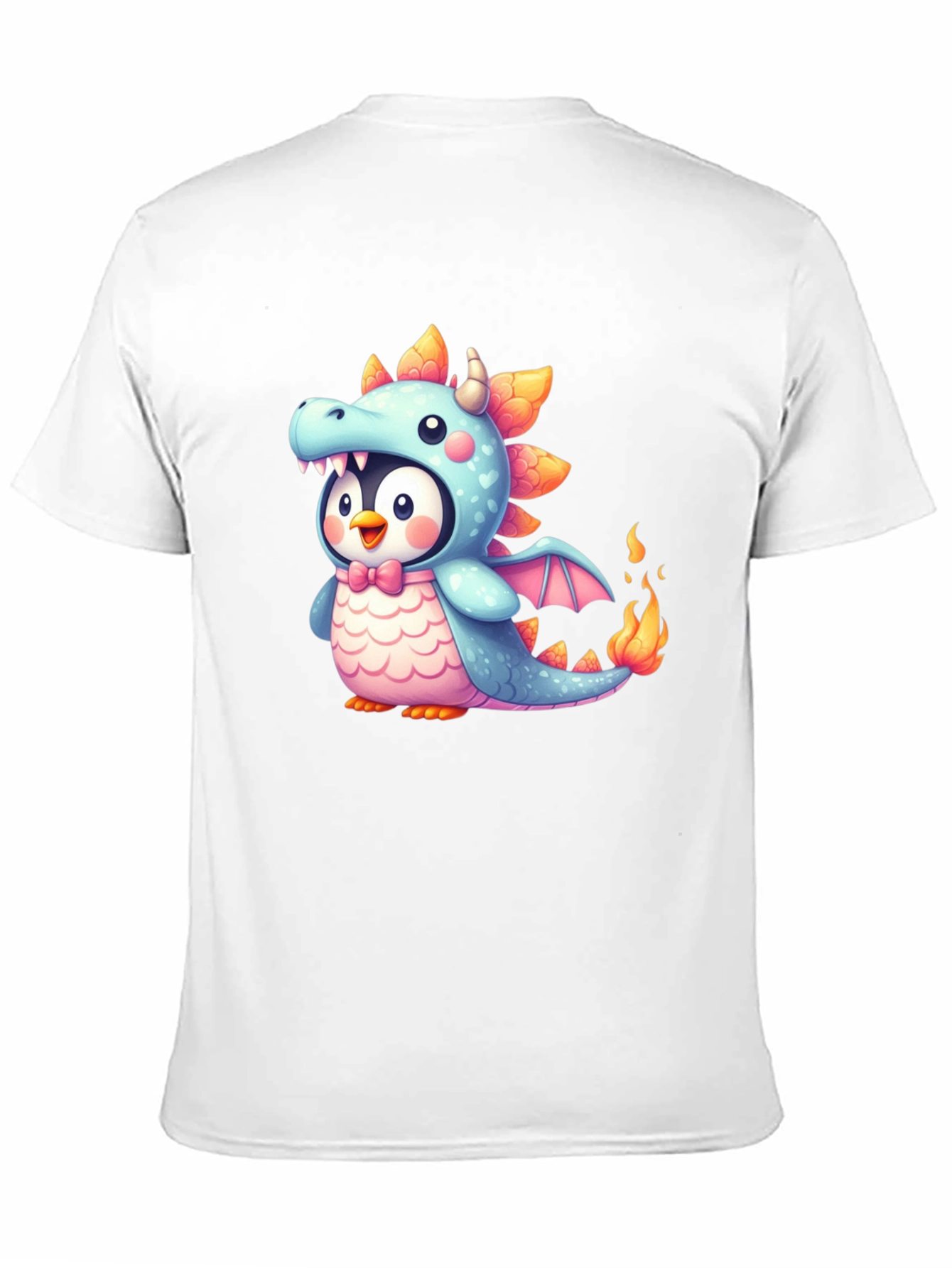 Cute Penguin Dragon Graphic Black T-Shirt
