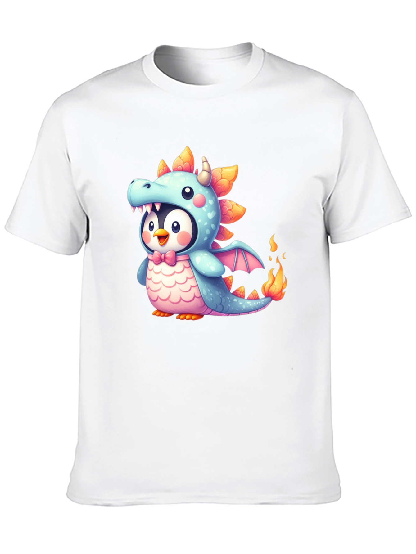 Cute Penguin Dragon Graphic Black T-Shirt