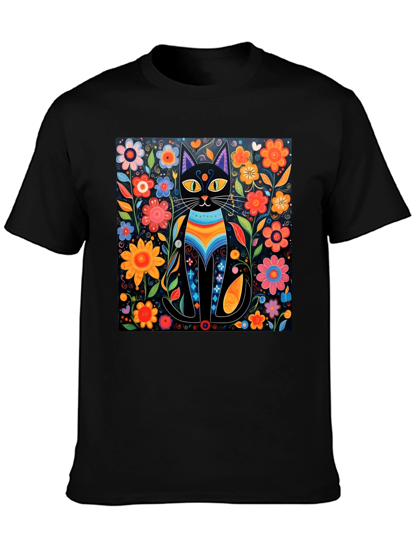 Floral Cat Graphic Tee - Unique Design