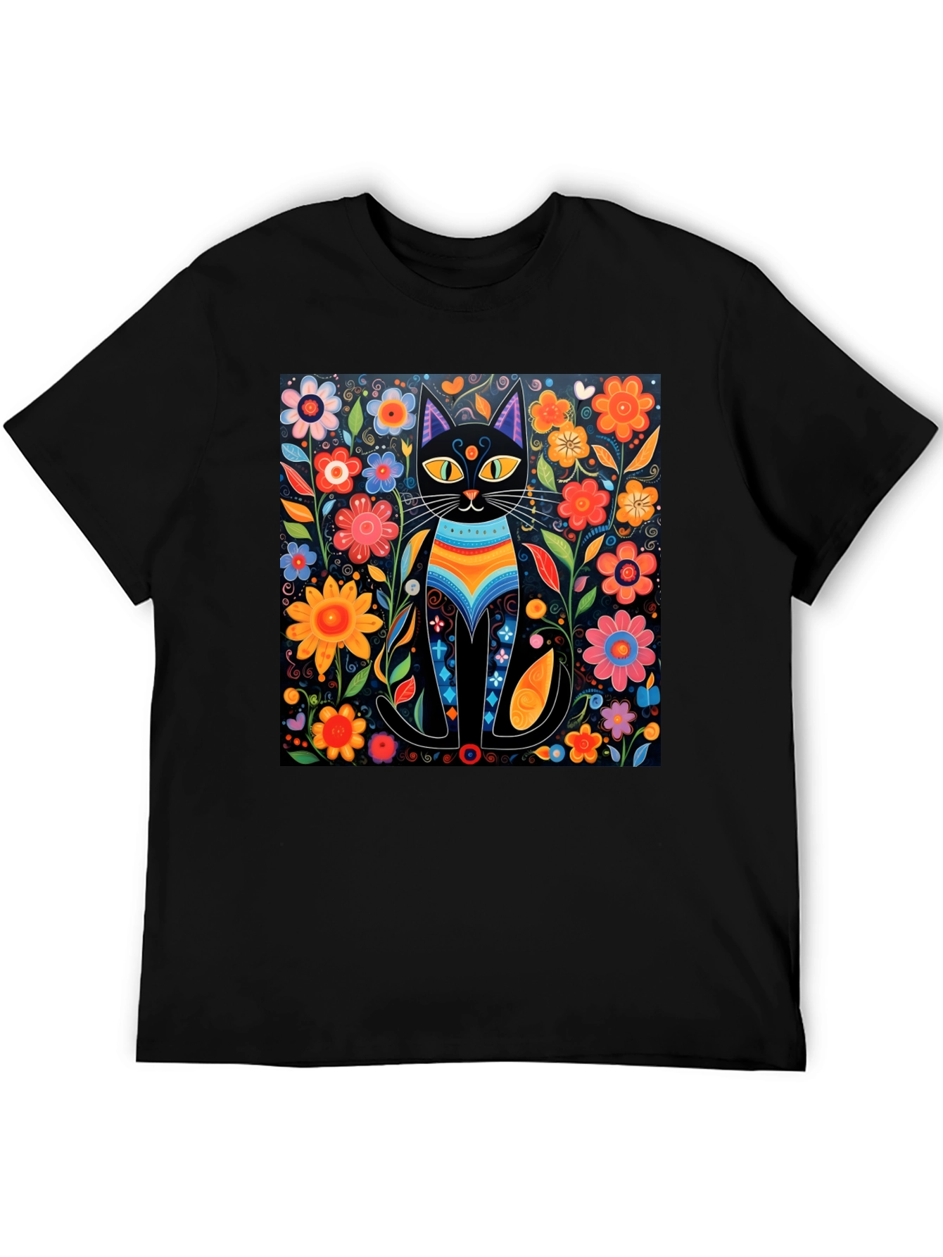 Floral Cat Graphic Tee - Unique Design