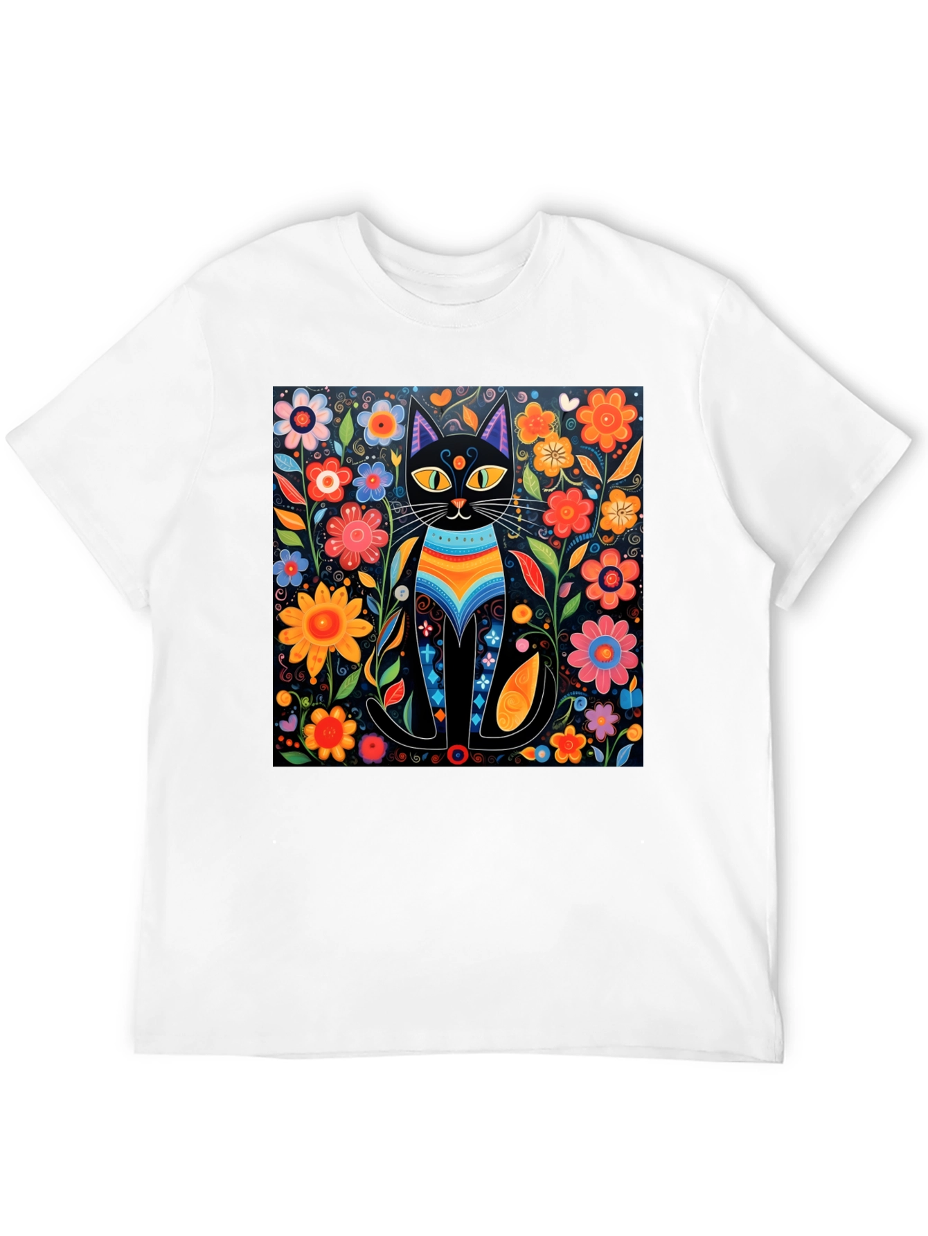 Floral Cat Graphic Tee - Unique Design