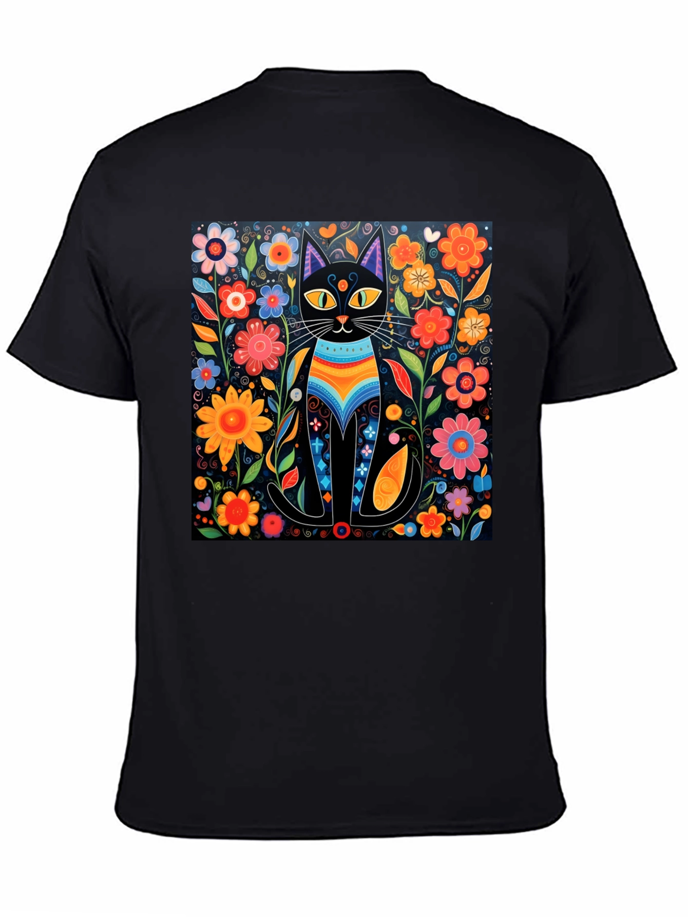 Floral Cat Graphic Tee - Unique Design