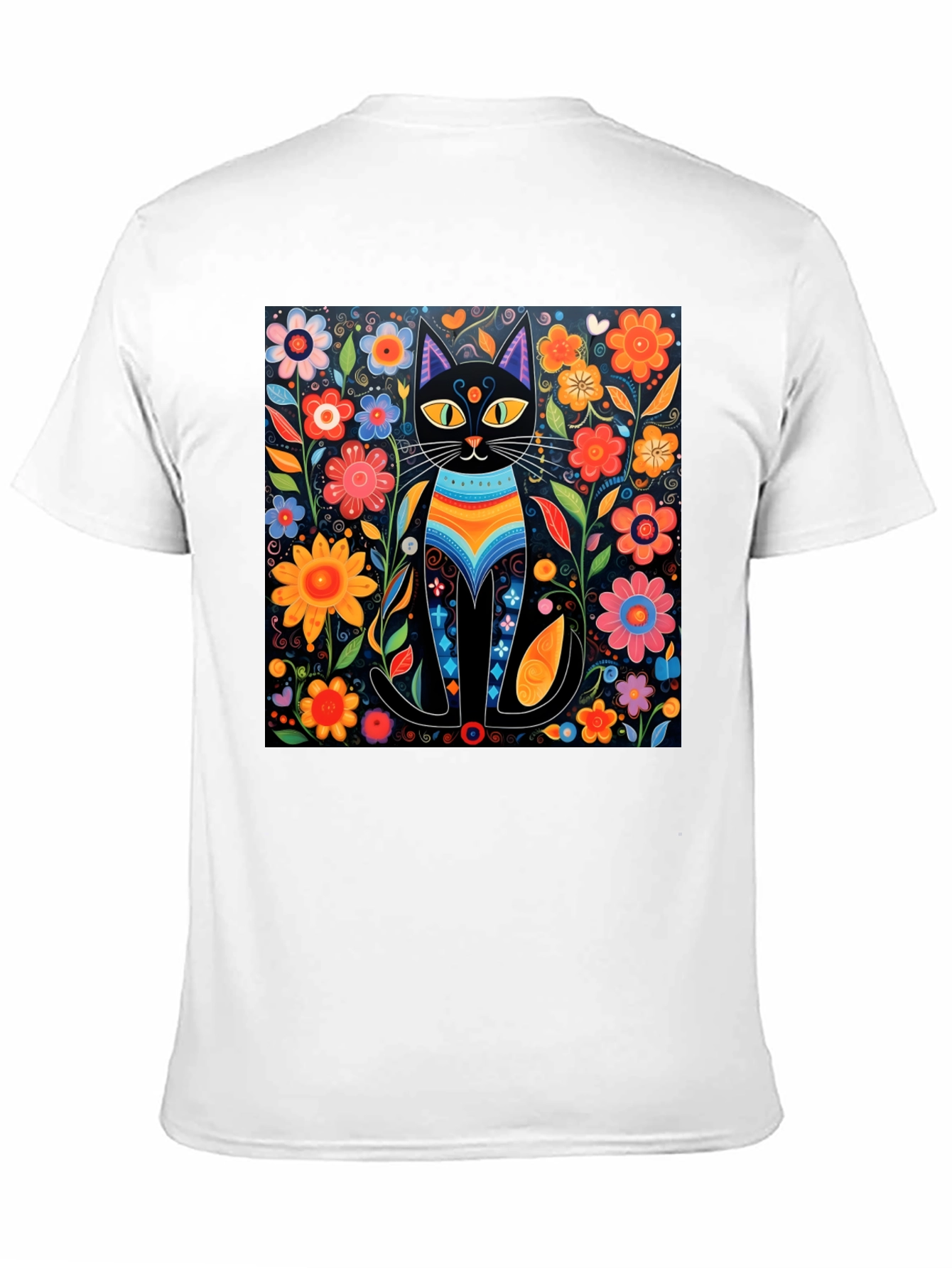 Floral Cat Graphic Tee - Unique Design