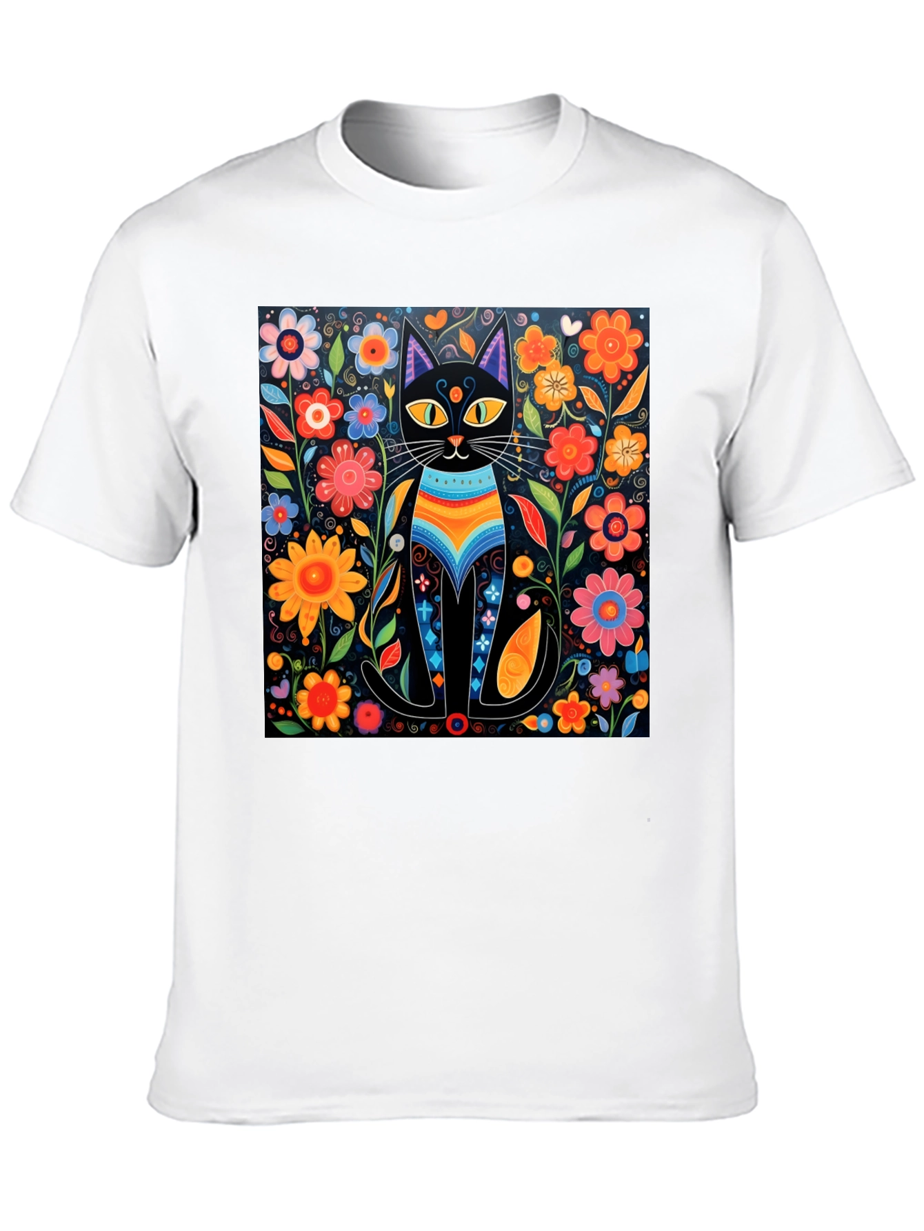 Floral Cat Graphic Tee - Unique Design
