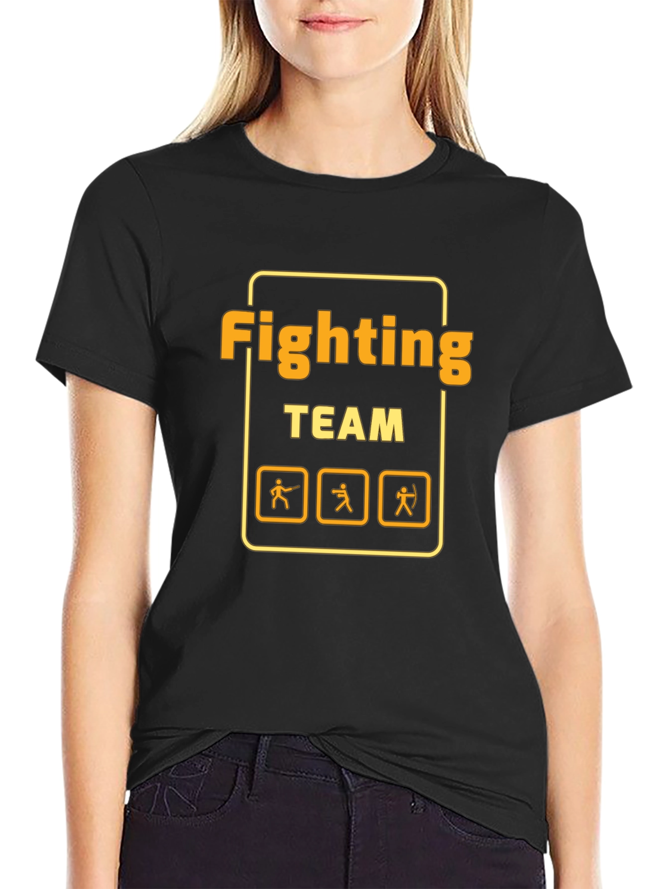 Fighting Team Graphic T-Shirt - Black Crew Neck