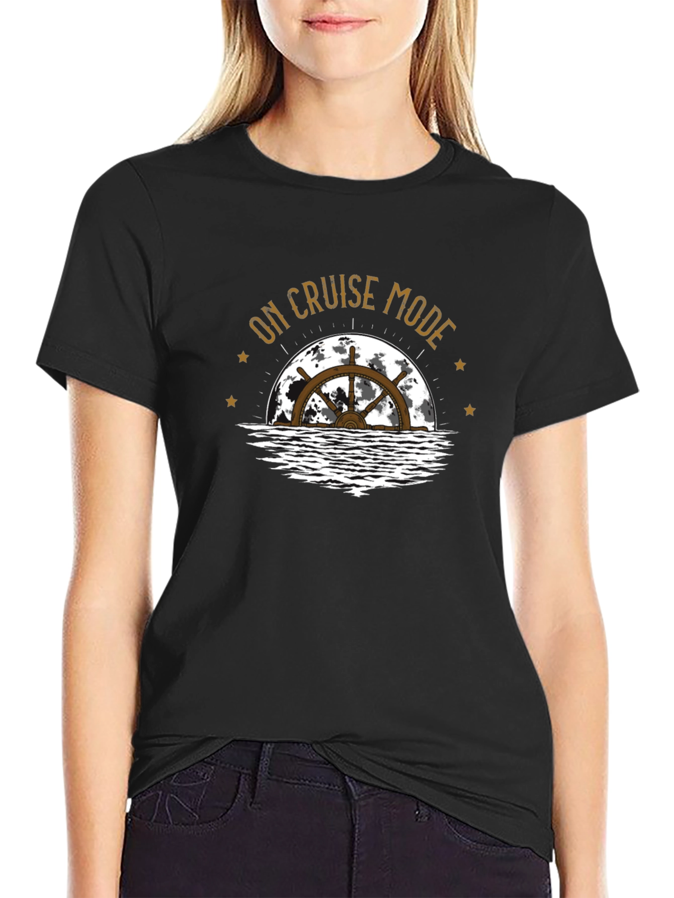 Cruise Mode Graphic Tee - Black Cotton T-Shirt