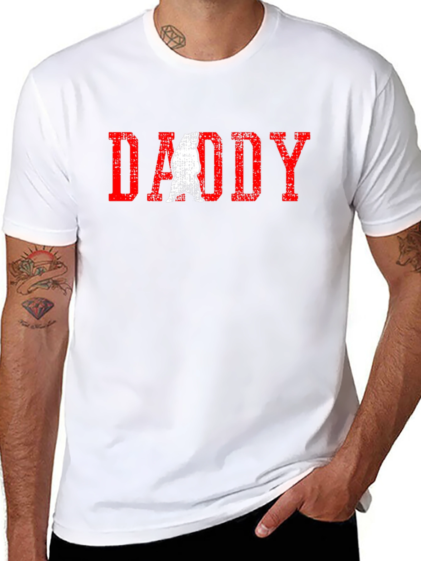 Daddy Bear Graphic T-Shirt - Distressed Red Print