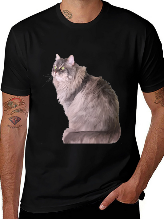 Cool Cat Graphic Tee - Trendy Mens Black T-Shirt