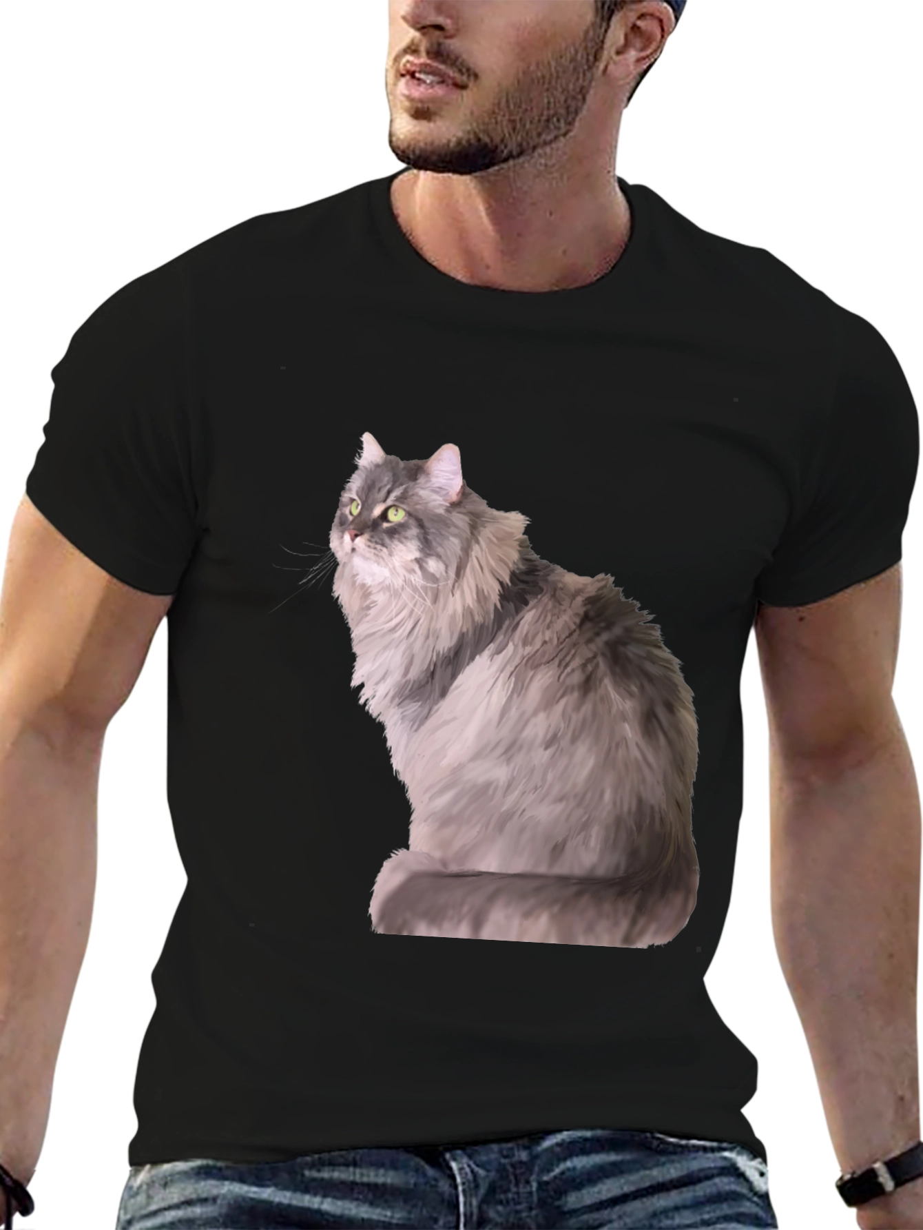 Cool Cat Graphic Tee - Trendy Mens Black T-Shirt