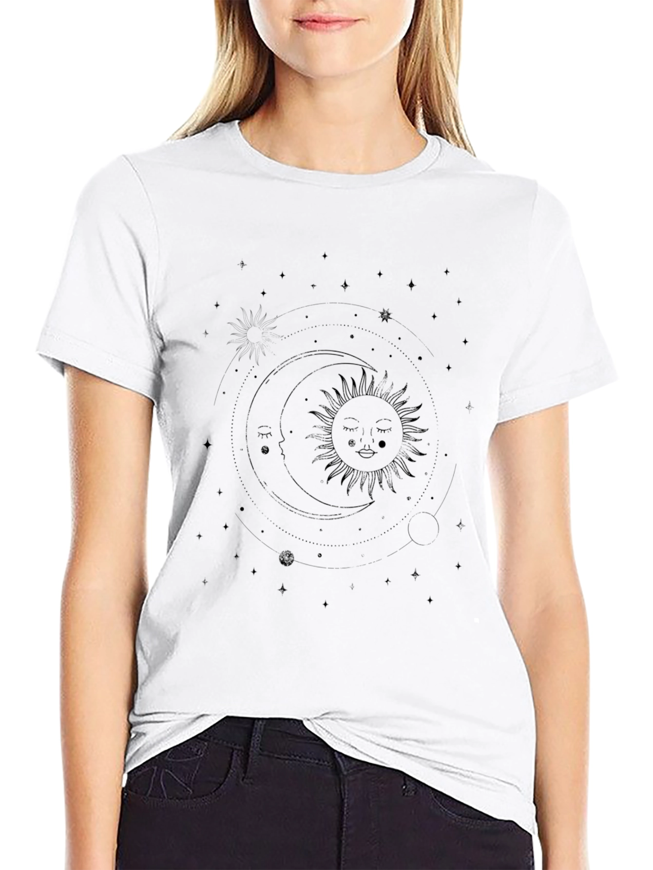 Celestial Sun & Moon Graphic Tee - Black