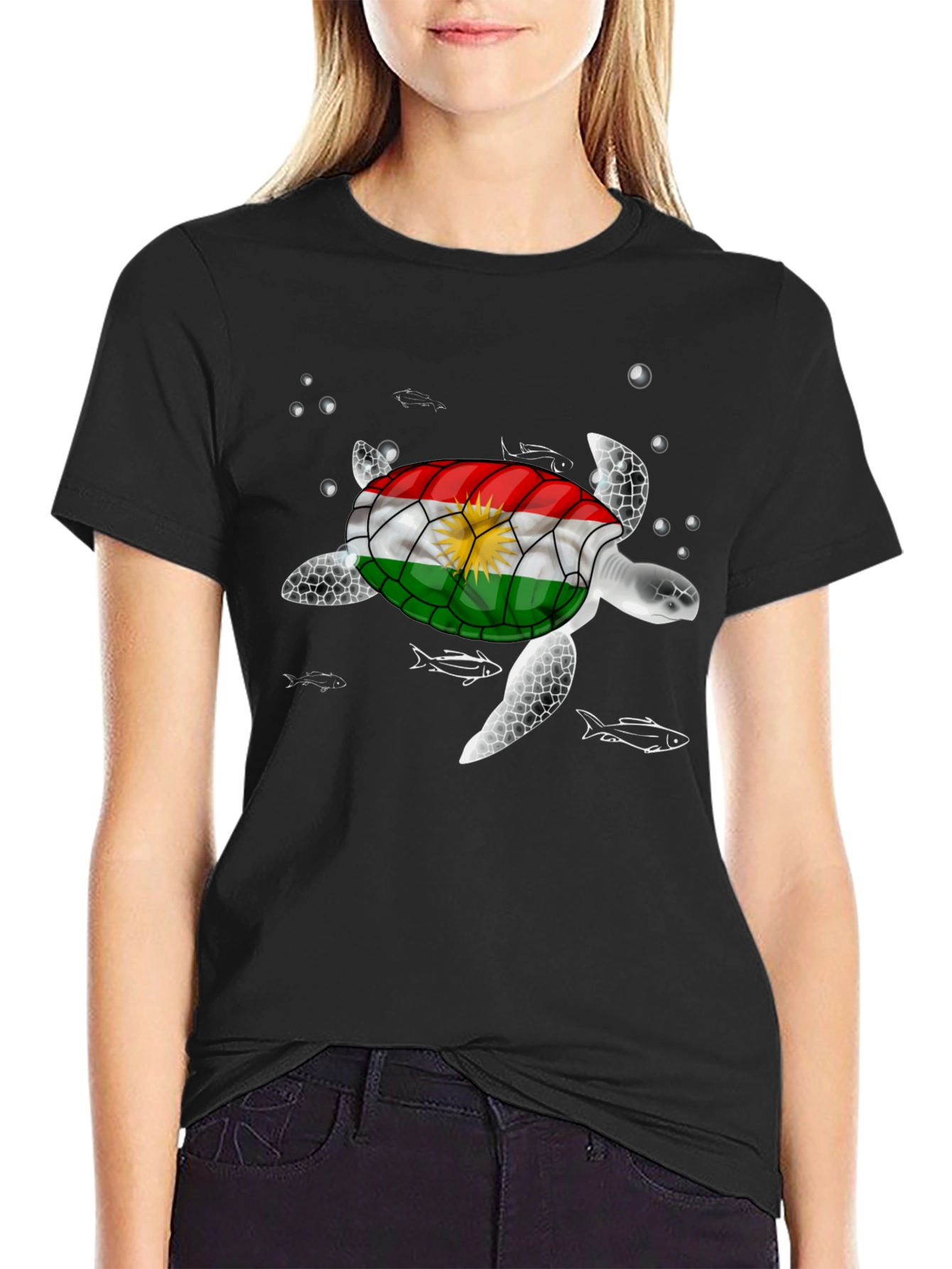 Kurdistan Flag Turtle Graphic T-Shirt