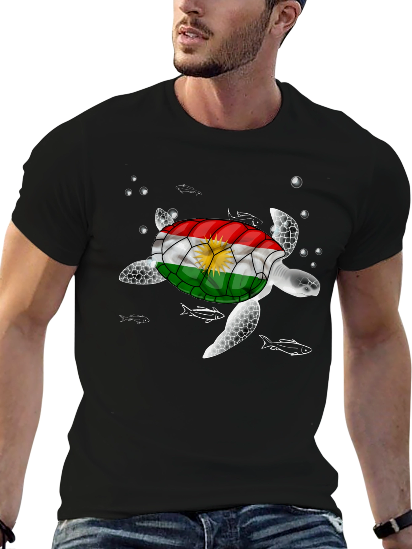 Kurdistan Flag Turtle Graphic T-Shirt